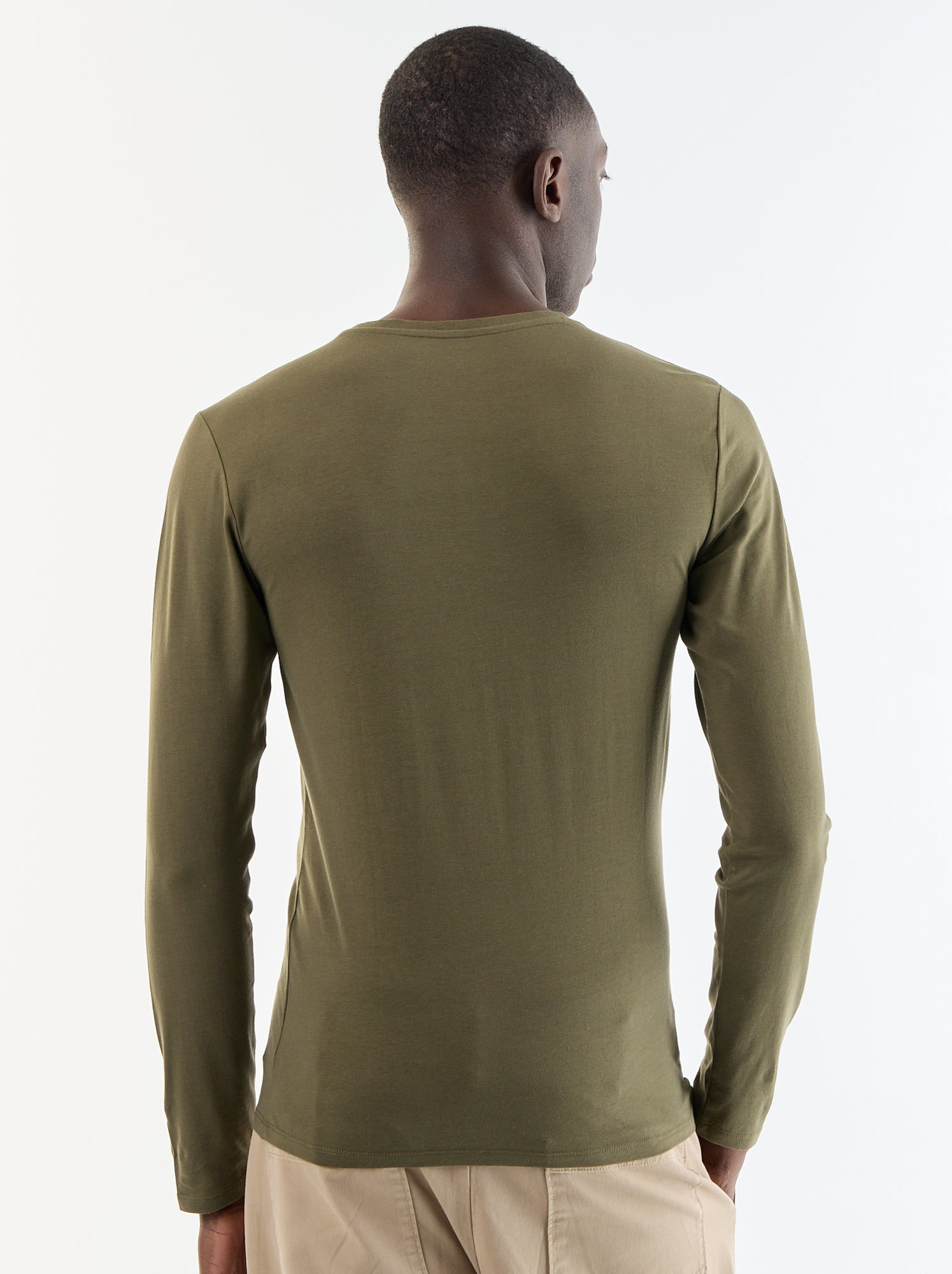 T-shirt à manches longues uni - Kaki