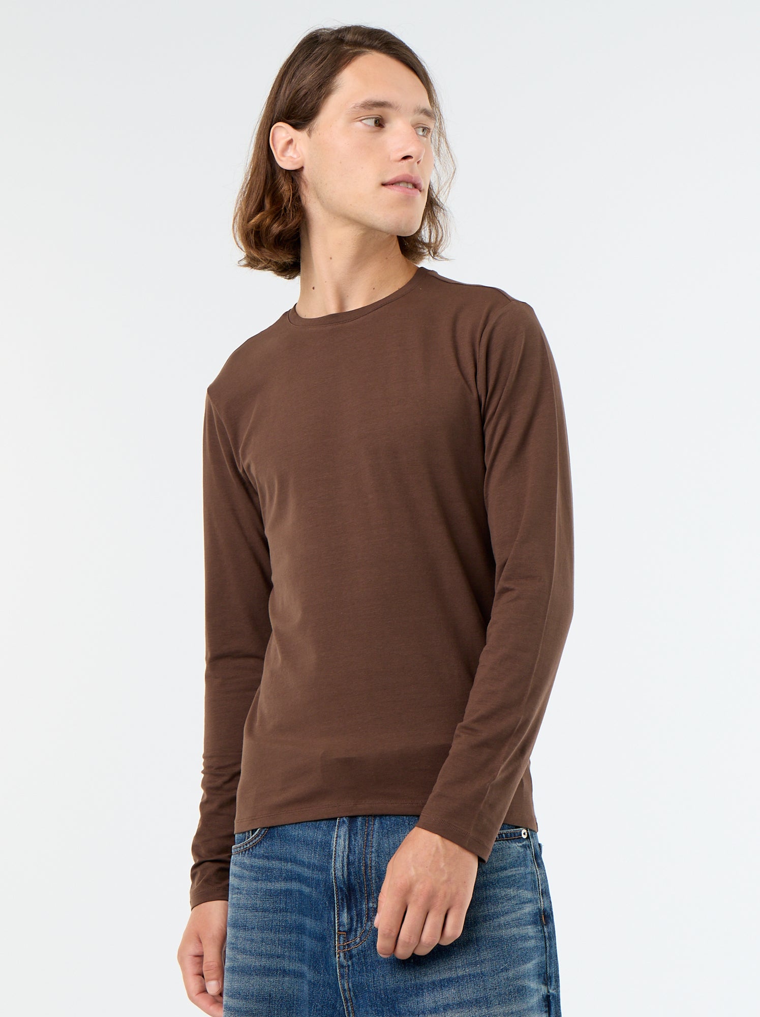 T-shirt à manches longues uni - Marron (FYH82_10)