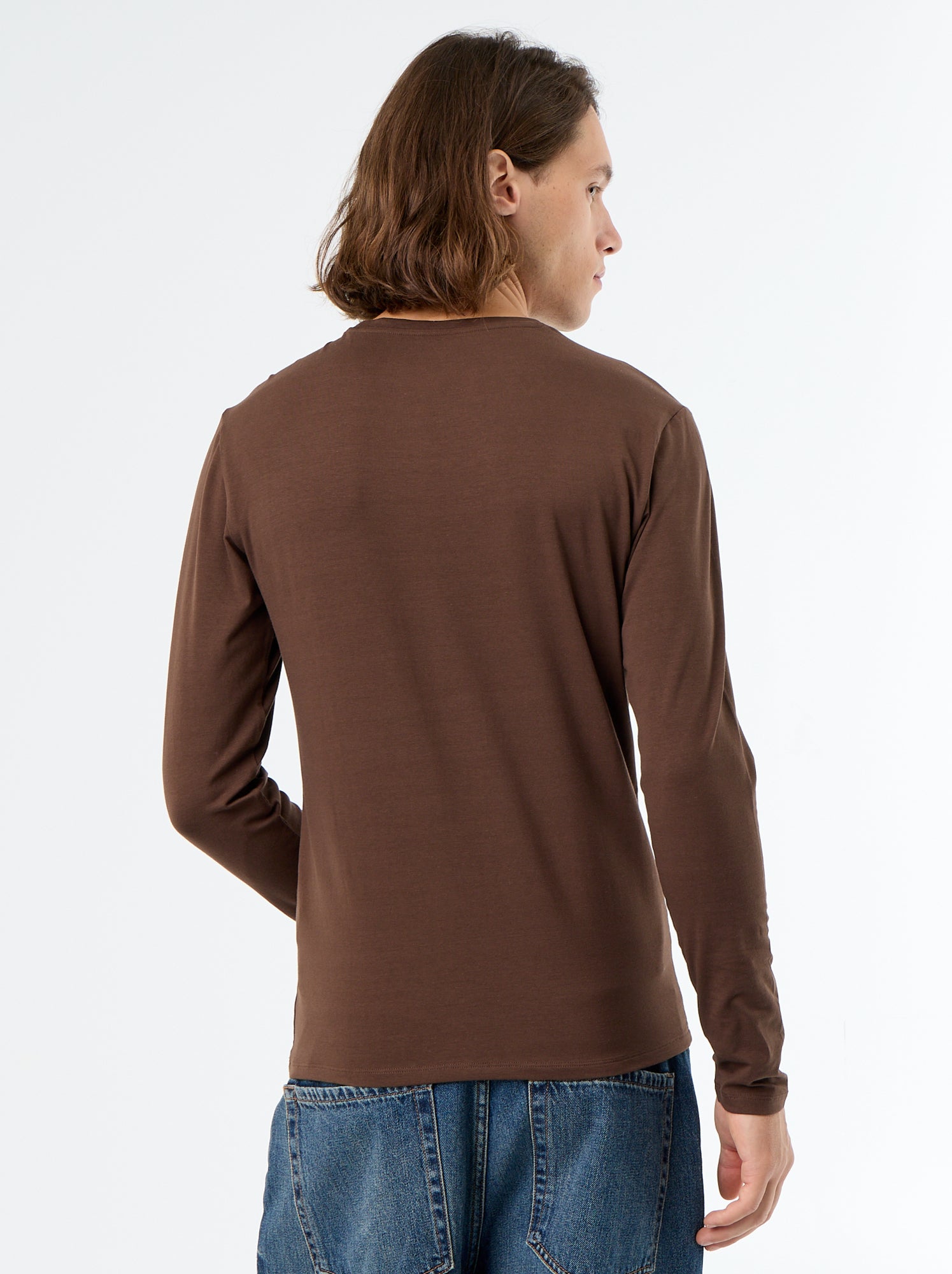 T-shirt à manches longues uni - Marron (FYH82_10)