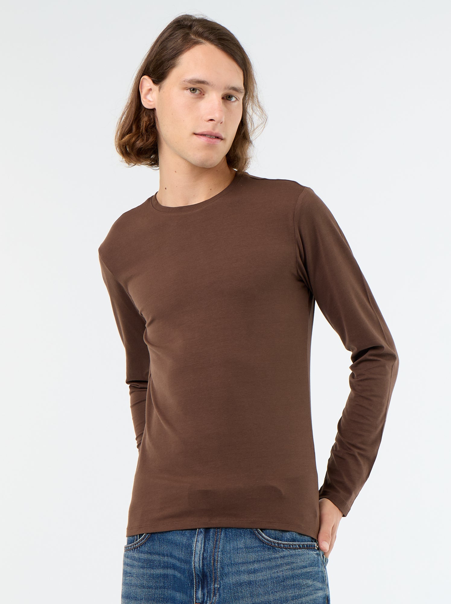 T-shirt à manches longues uni - Marron (FYH82_10)