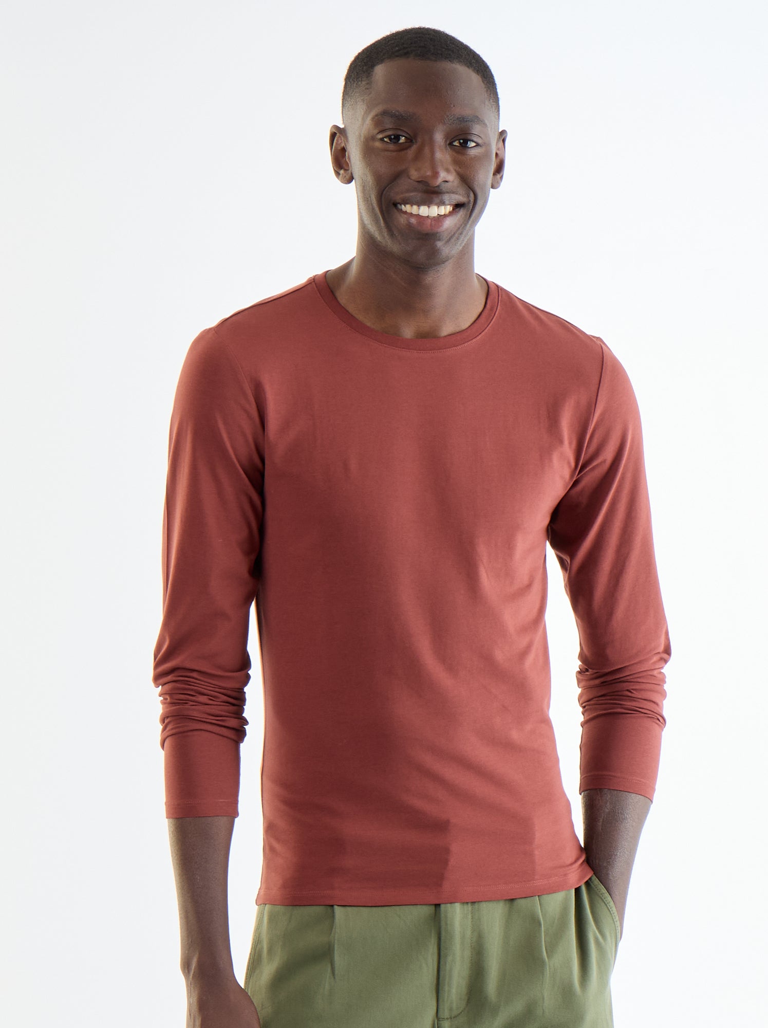 T-shirt à manches longues uni - Marron (FYH82_5)