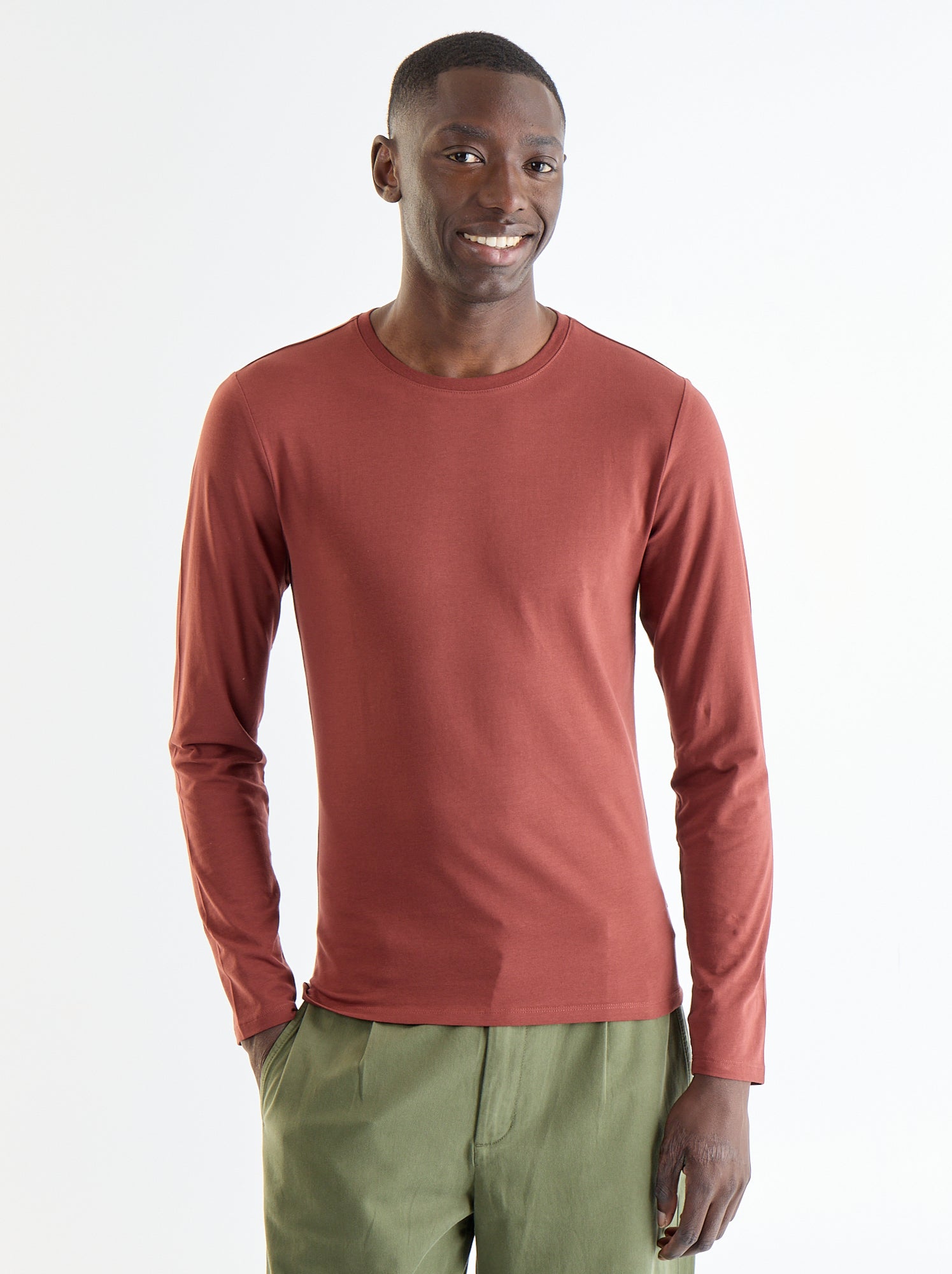 T-shirt à manches longues uni - Marron (FYH82_5)