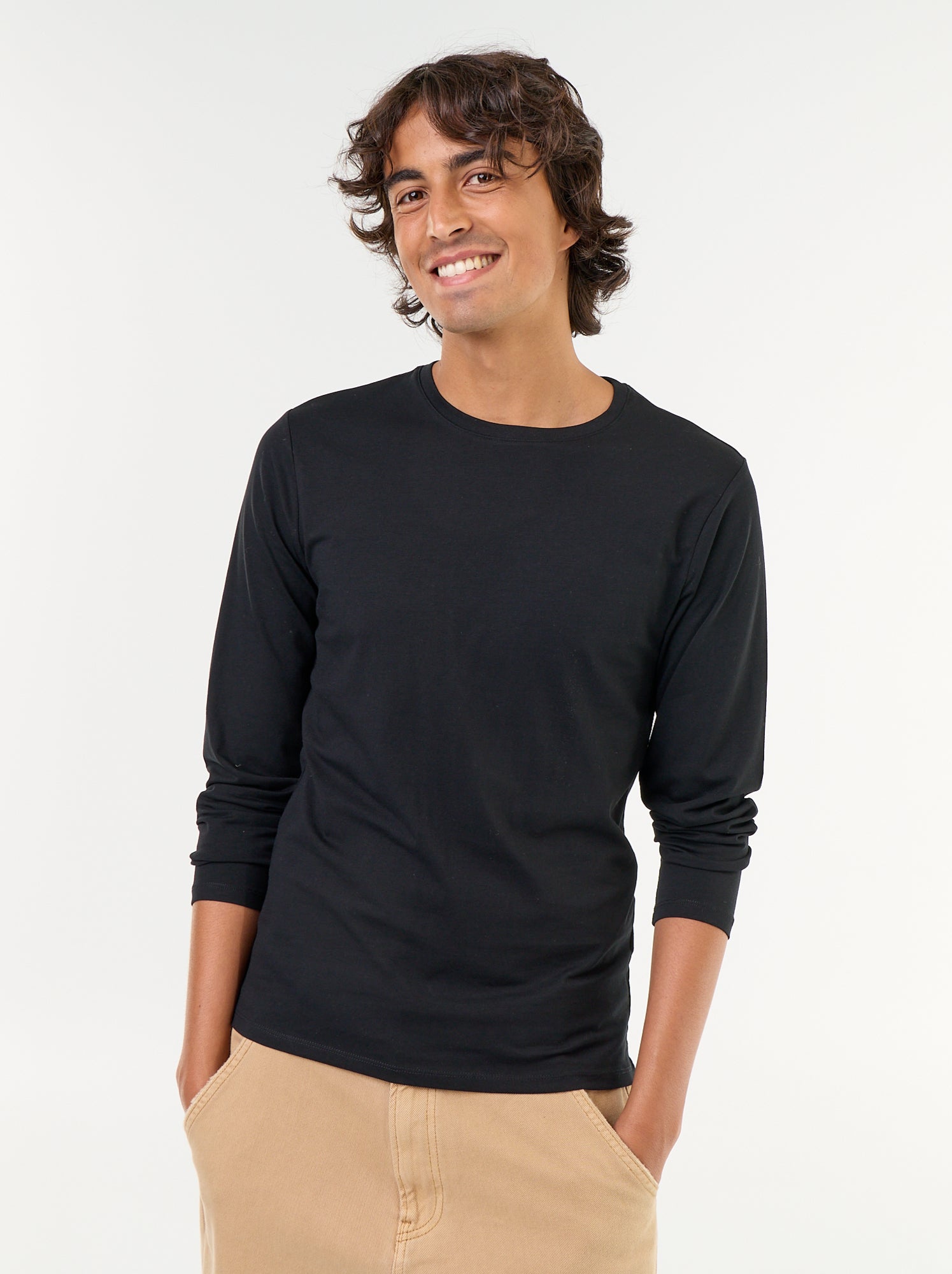 T-shirt à manches longues uni - Noir