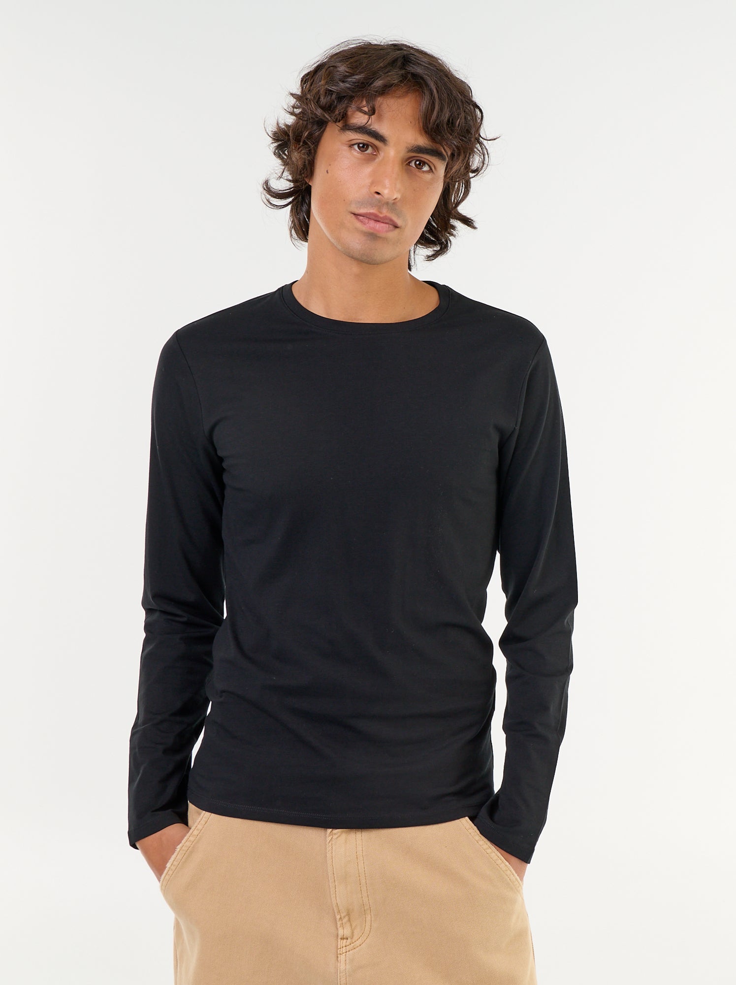 T-shirt à manches longues uni - Noir