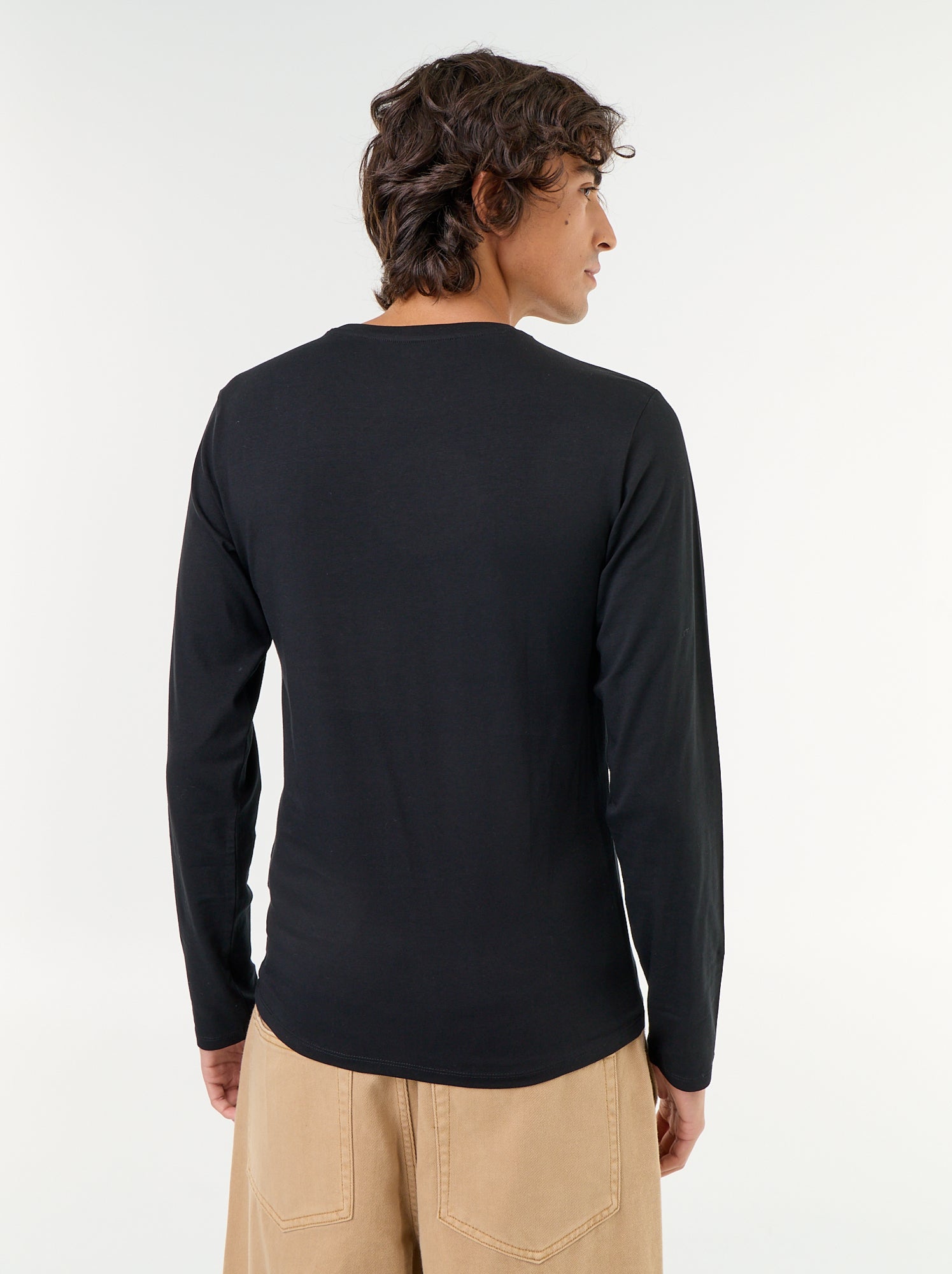 T-shirt à manches longues uni - Noir