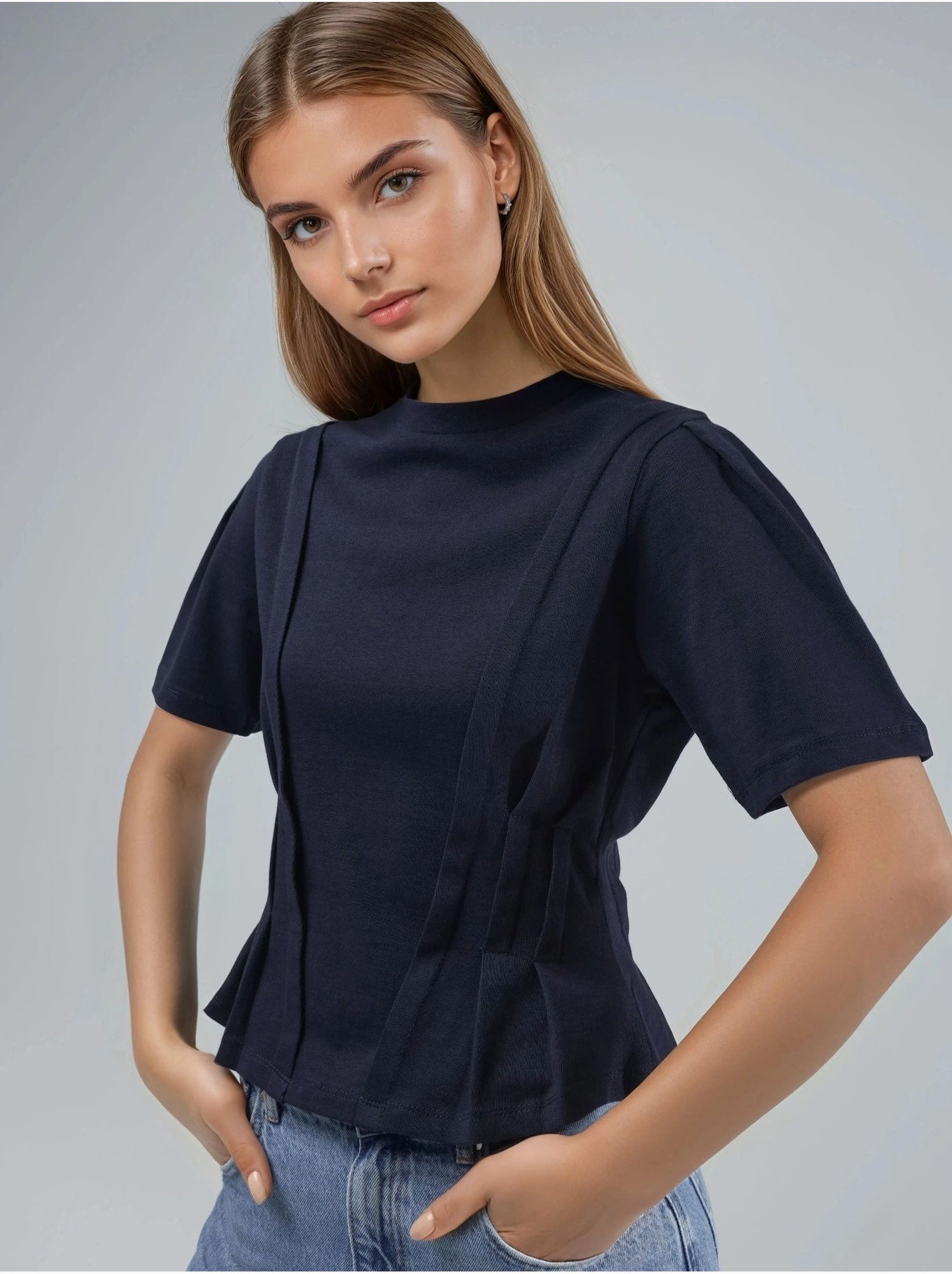 T-shirt ajusté à col rond - Bleu foncé