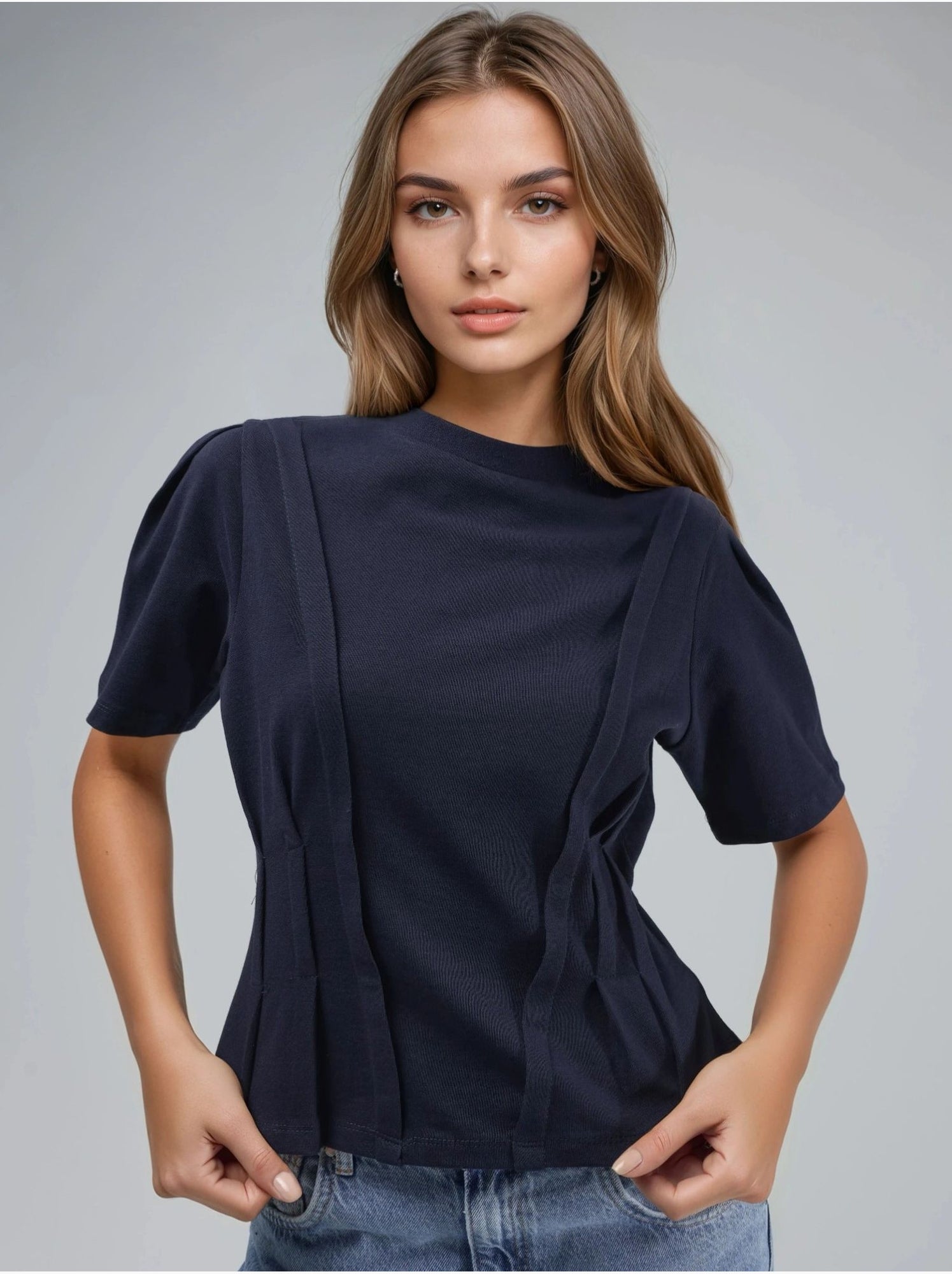 T-shirt ajusté à col rond - Bleu foncé