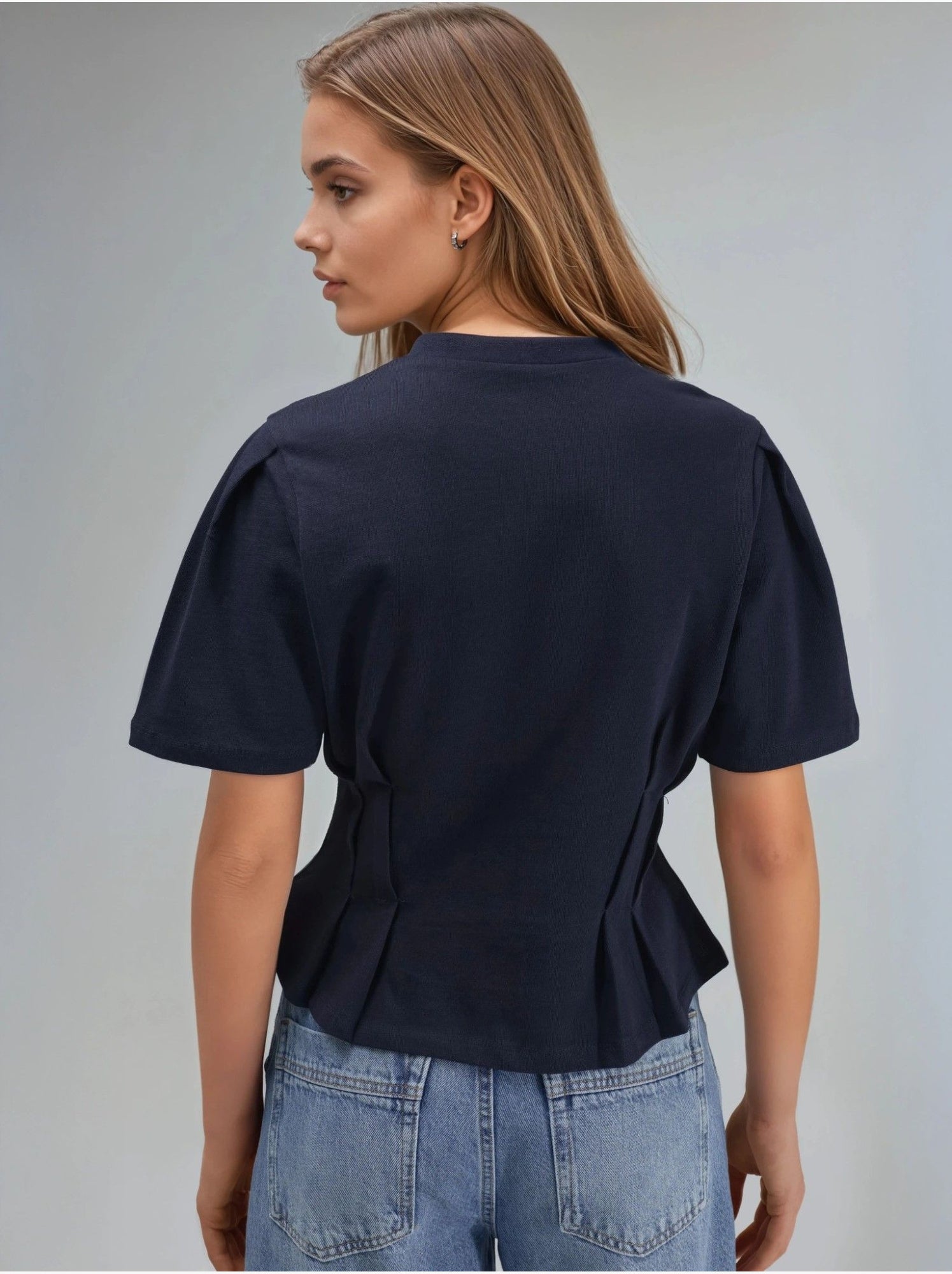 T-shirt ajusté à col rond - Bleu foncé