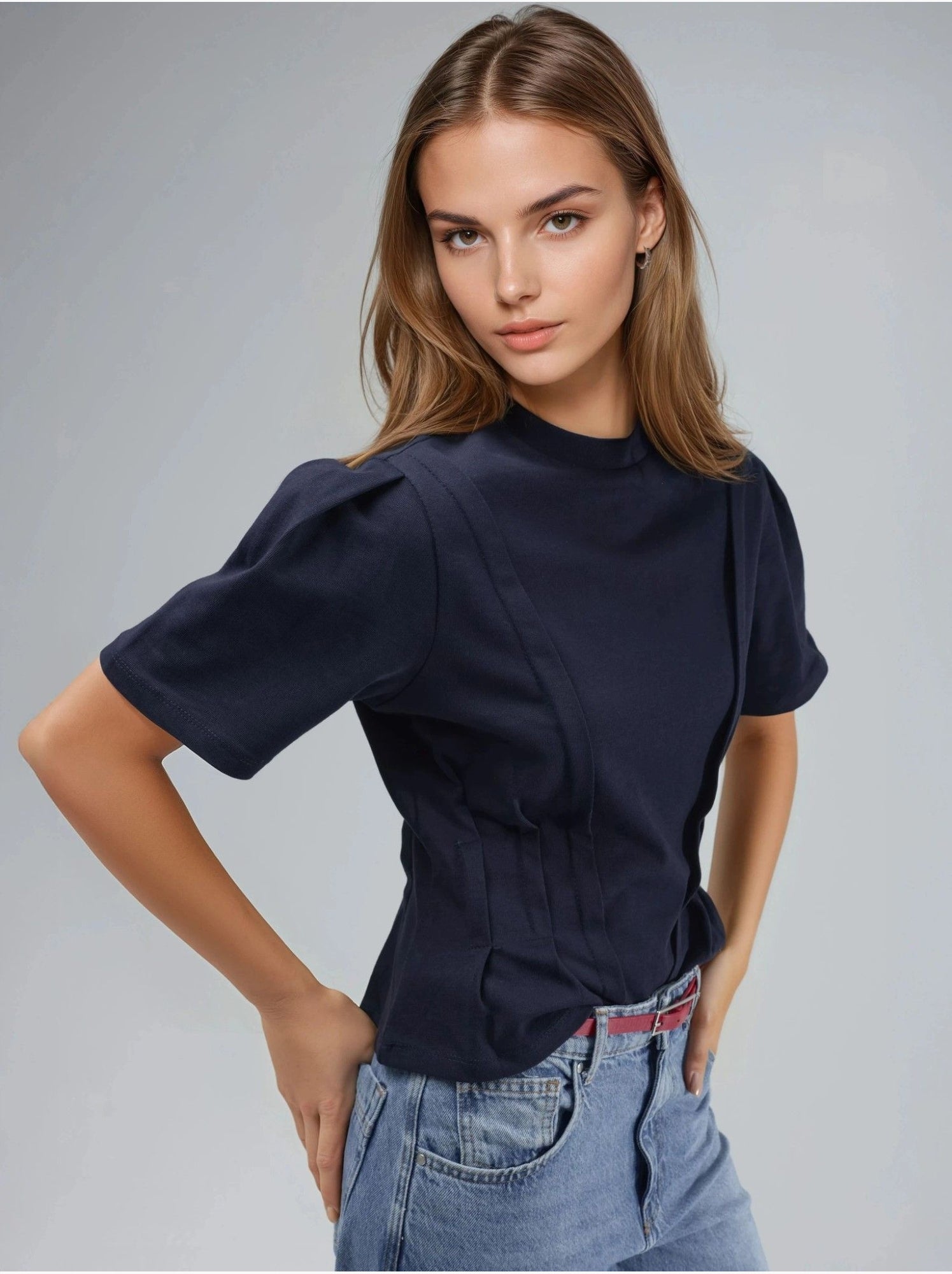 T-shirt ajusté à col rond - Bleu foncé