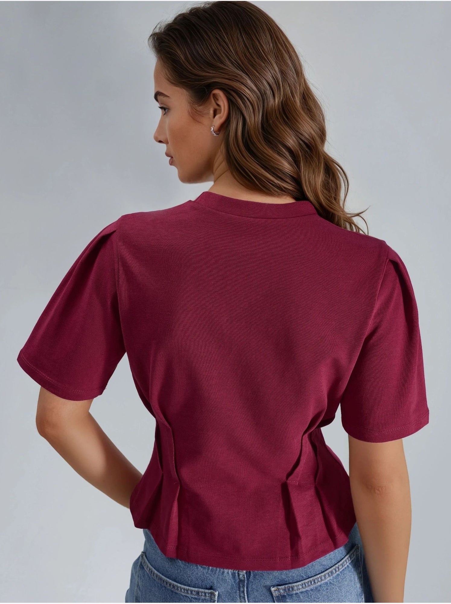 T-shirt ajusté à col rond - Rouge cachemire