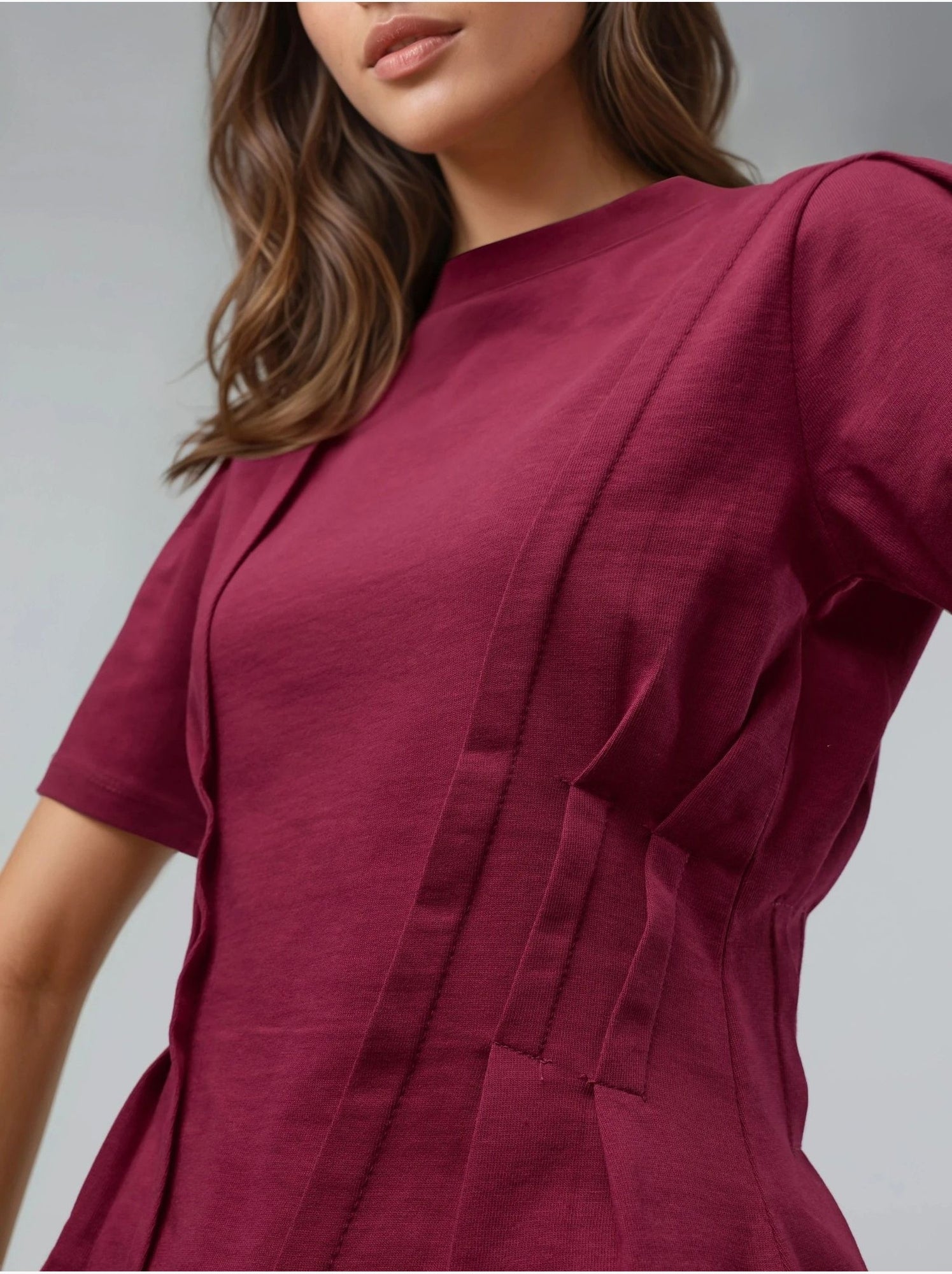 T-shirt ajusté à col rond - Rouge cachemire