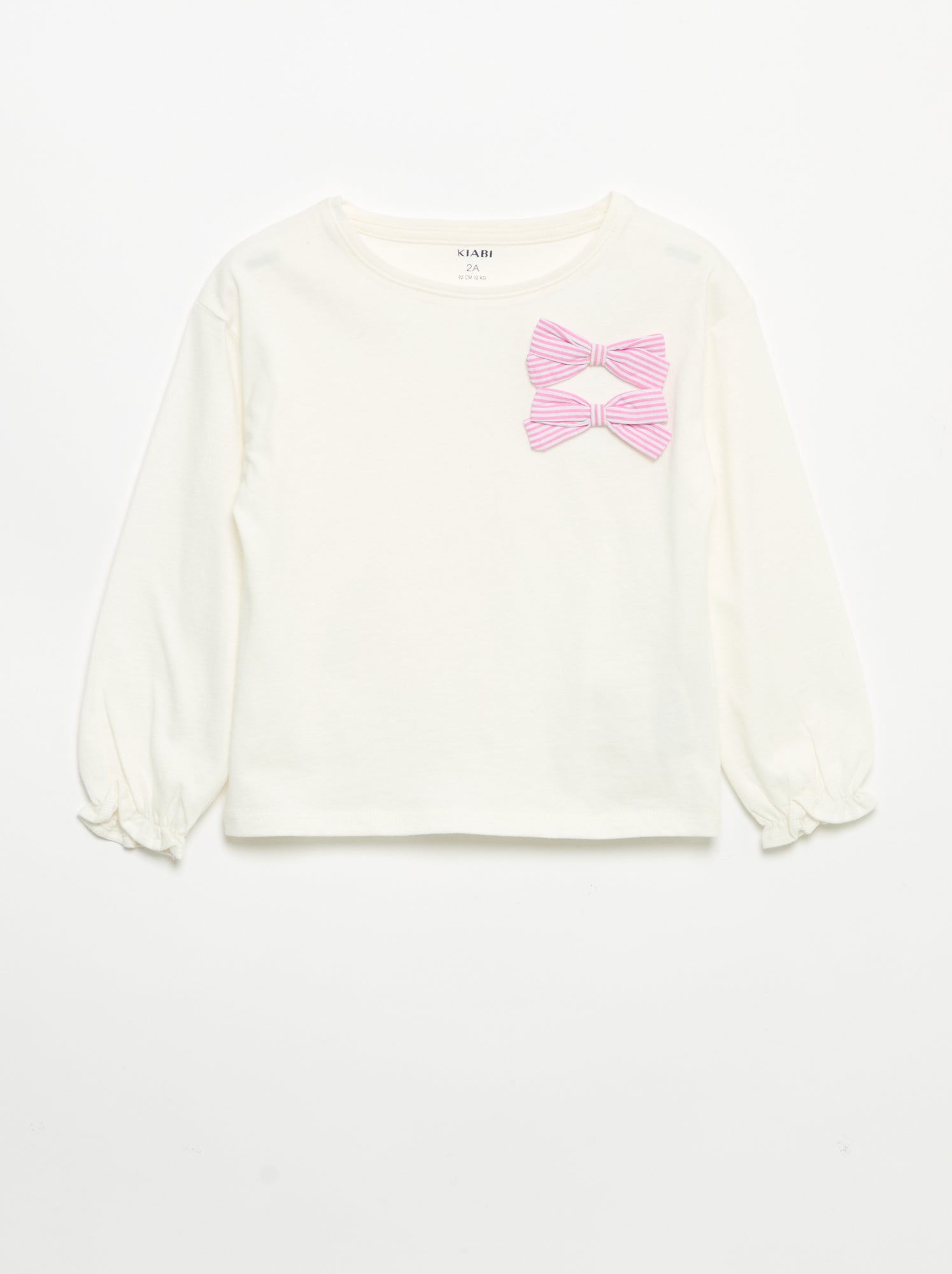 T-shirt avec nœuds décoratifs manches longues - Blanc