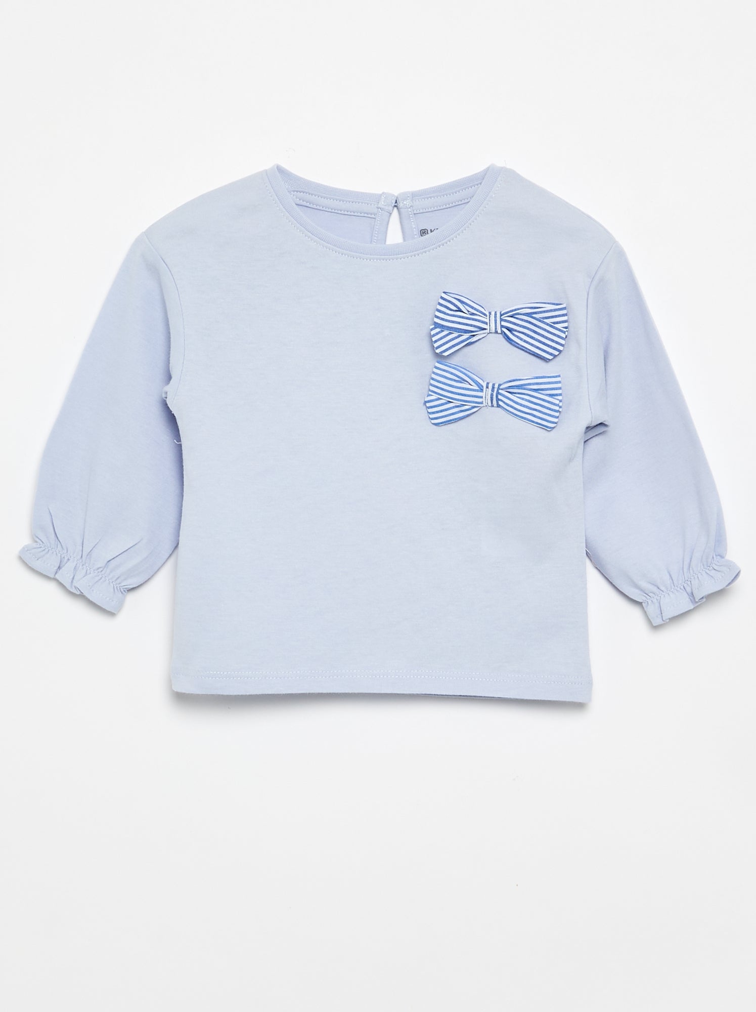 T-shirt avec nœuds décoratifs manches longues - Bleu