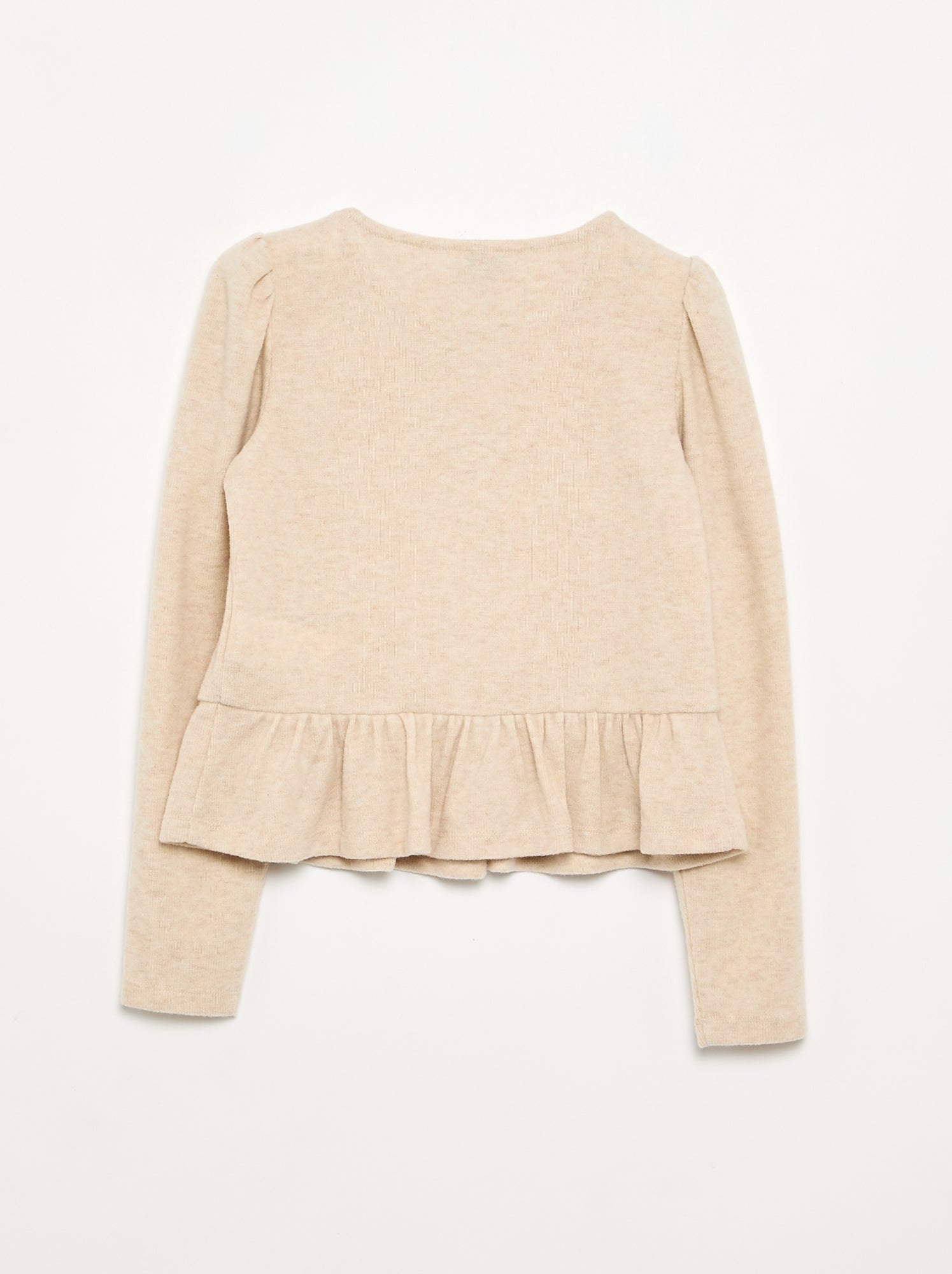 T-shirt avec nœuds et volant à la taille - Beige