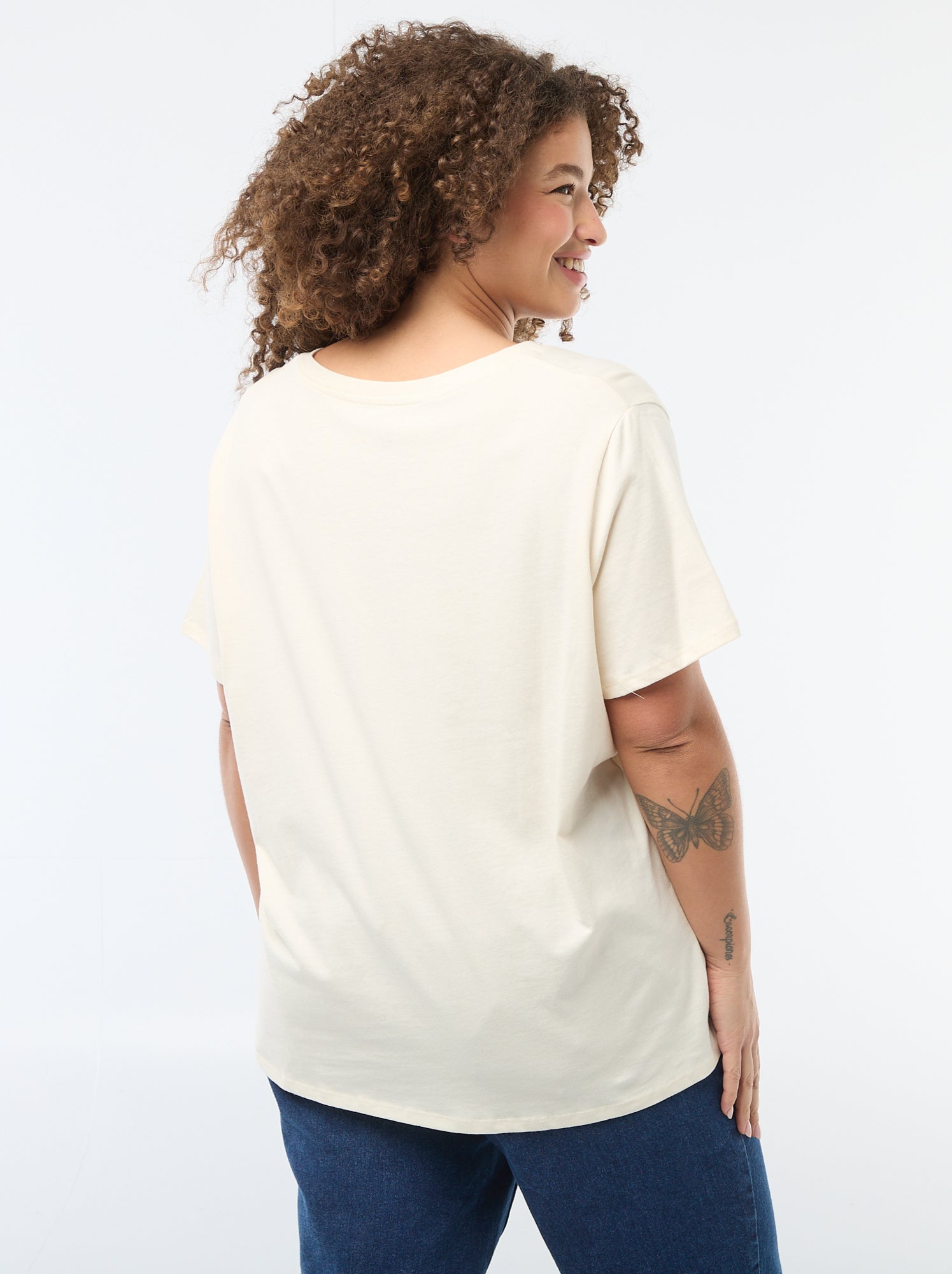 T-shirt basique à manches courtes et col V - Blanc