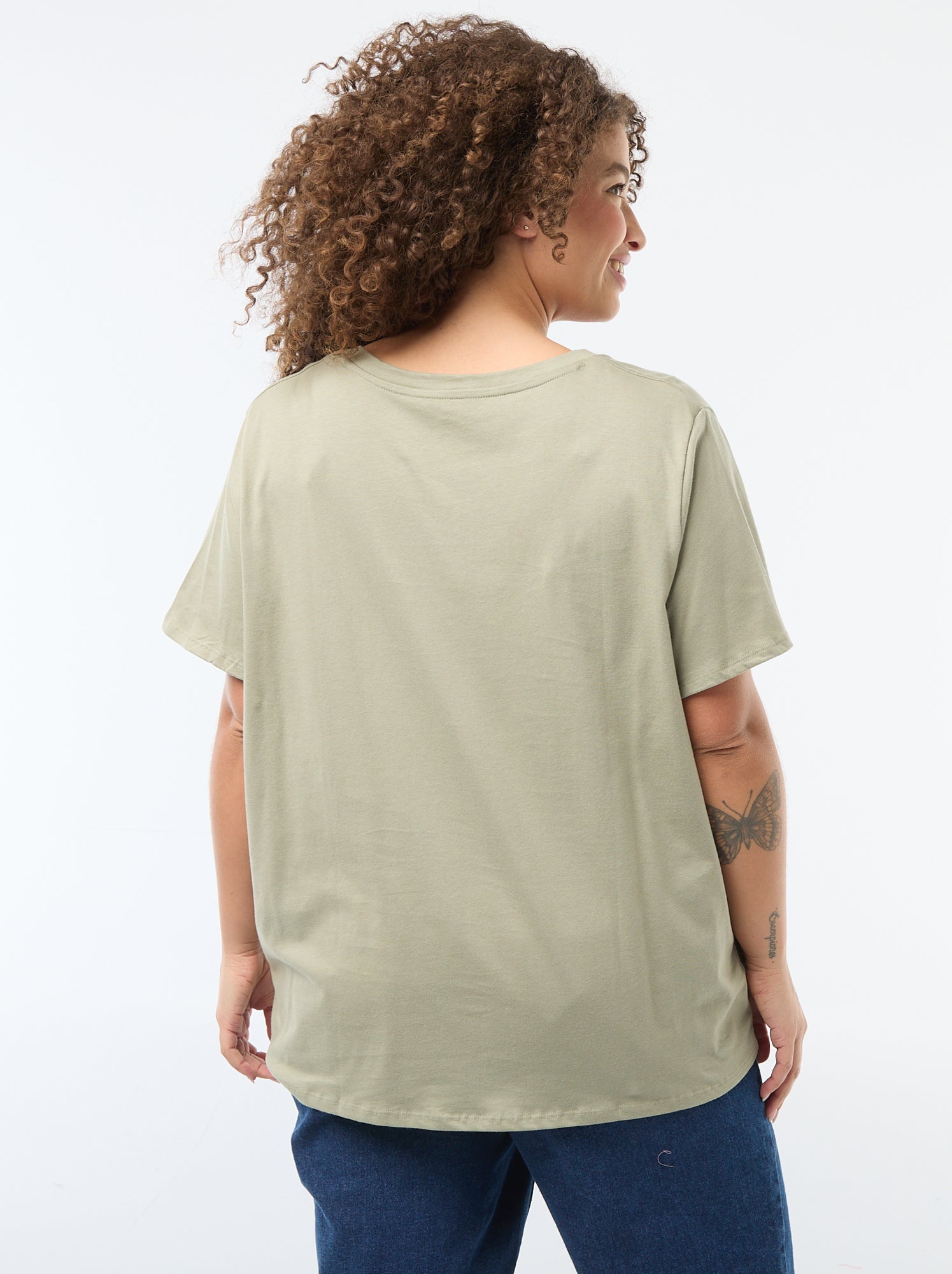 T-shirt basique à manches courtes et col V - Vert