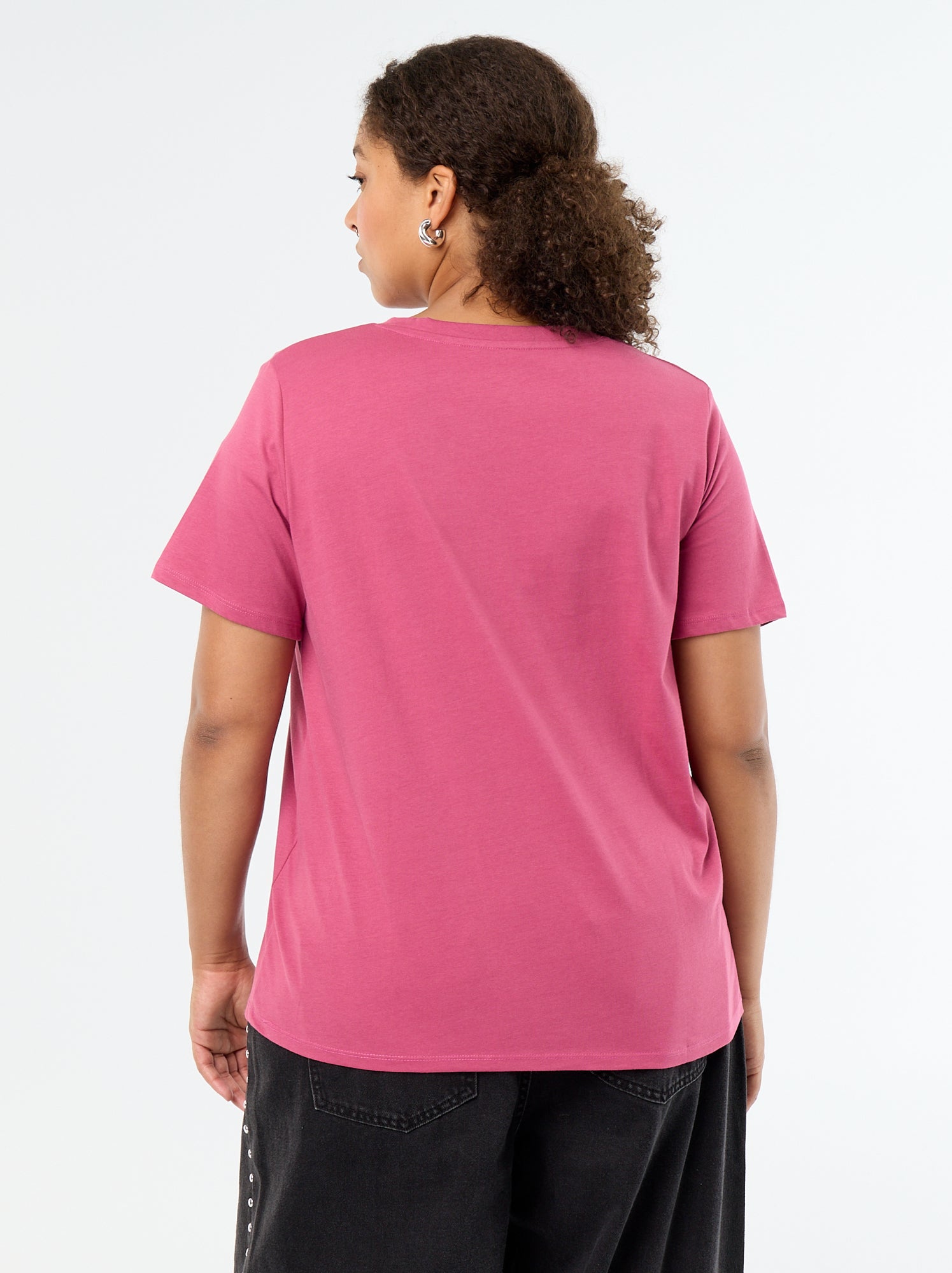T-shirt basique à manches courtes et col V - Violet