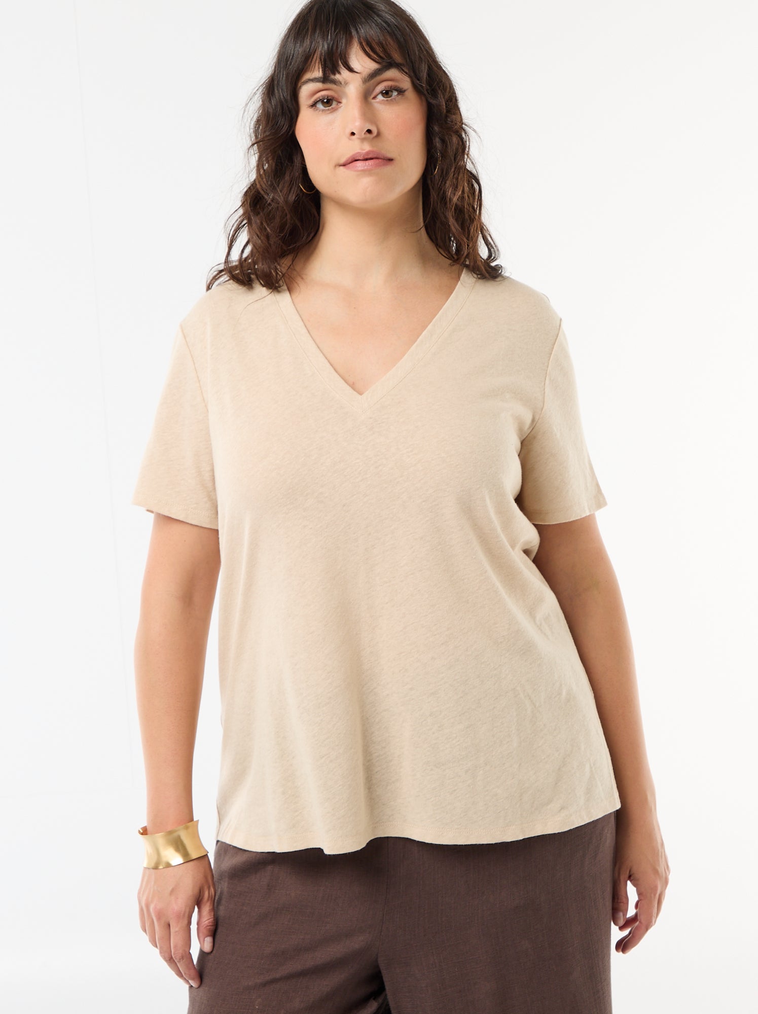 T-shirt basique col V et manches courtes - Blanc