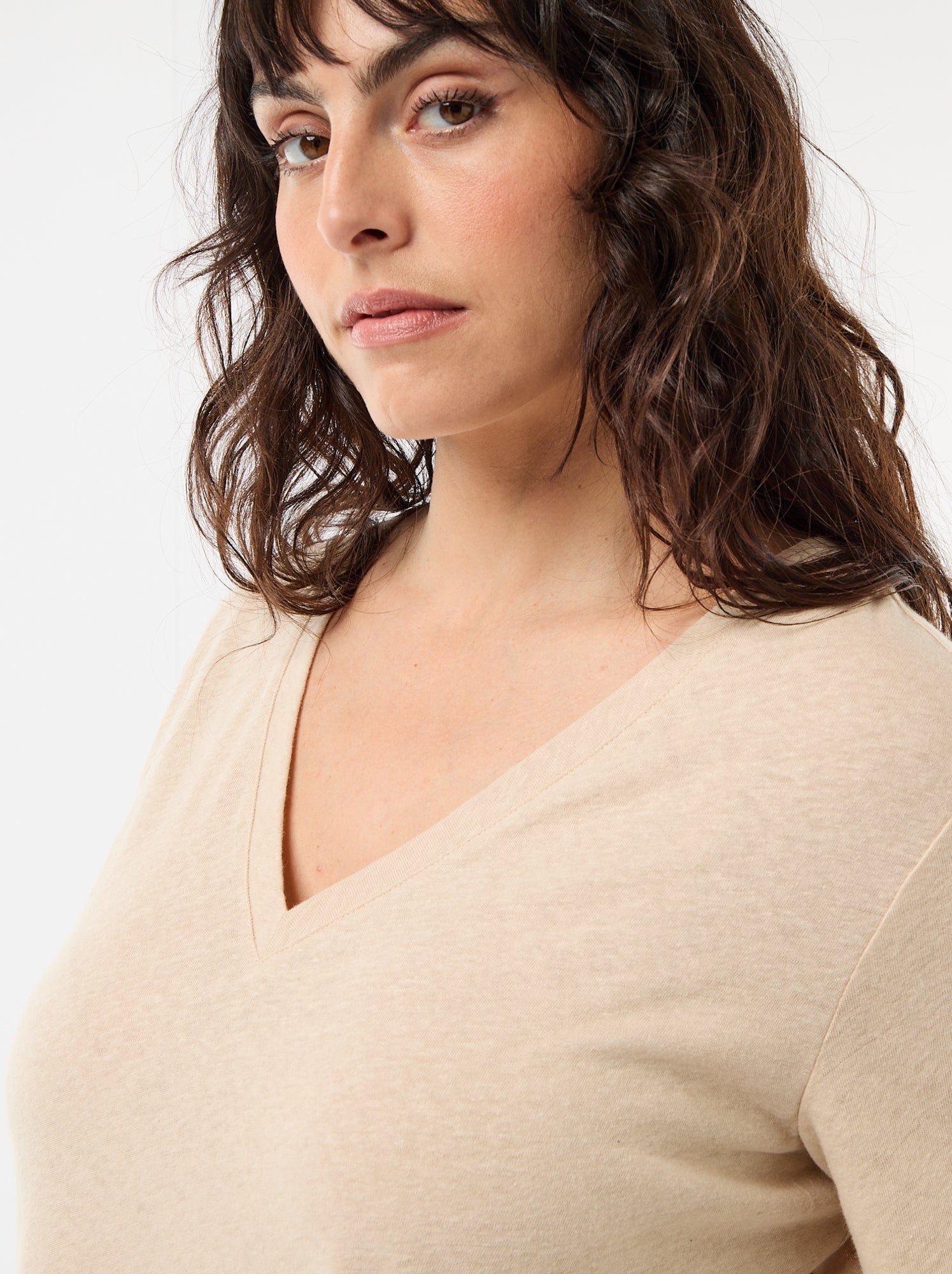 T-shirt basique col V et manches courtes - Blanc