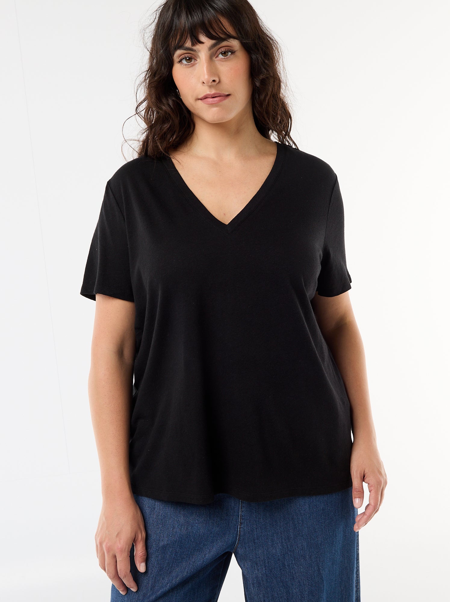 T-shirt basique col V et manches courtes - Noir