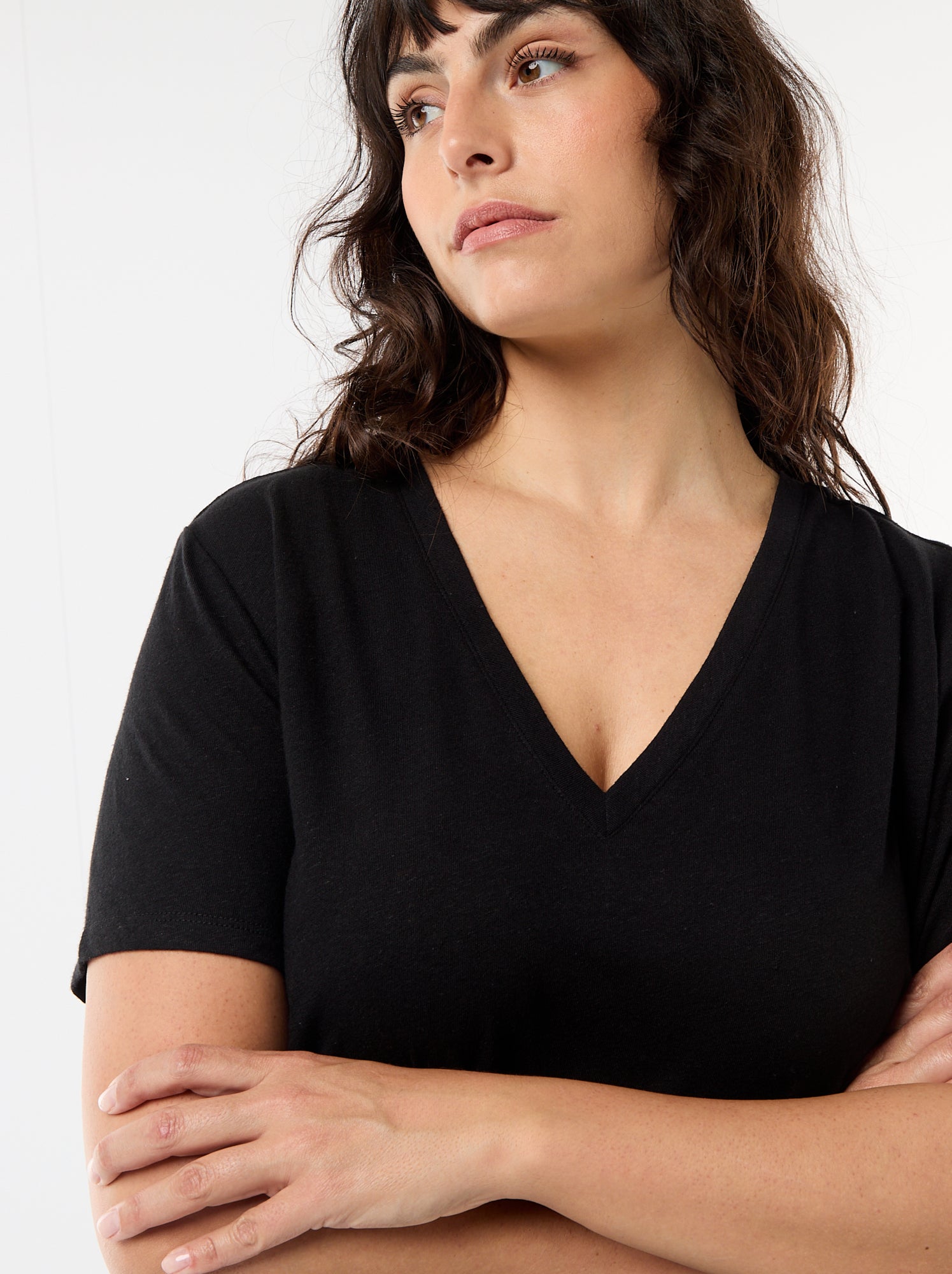 T-shirt basique col V et manches courtes - Noir