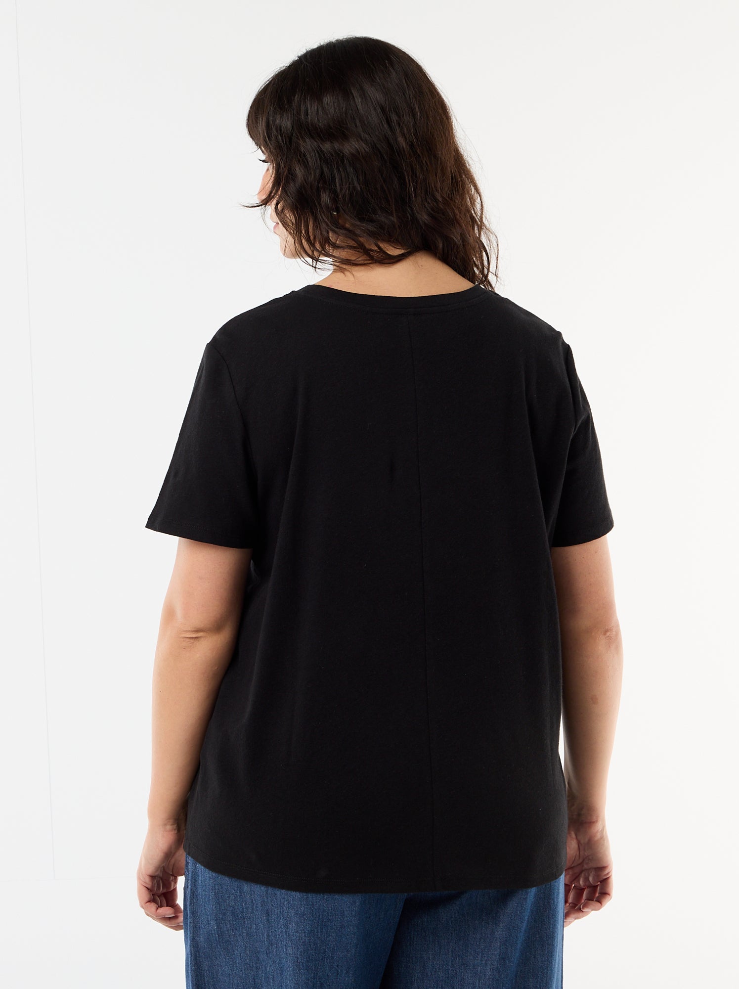 T-shirt basique col V et manches courtes - Noir