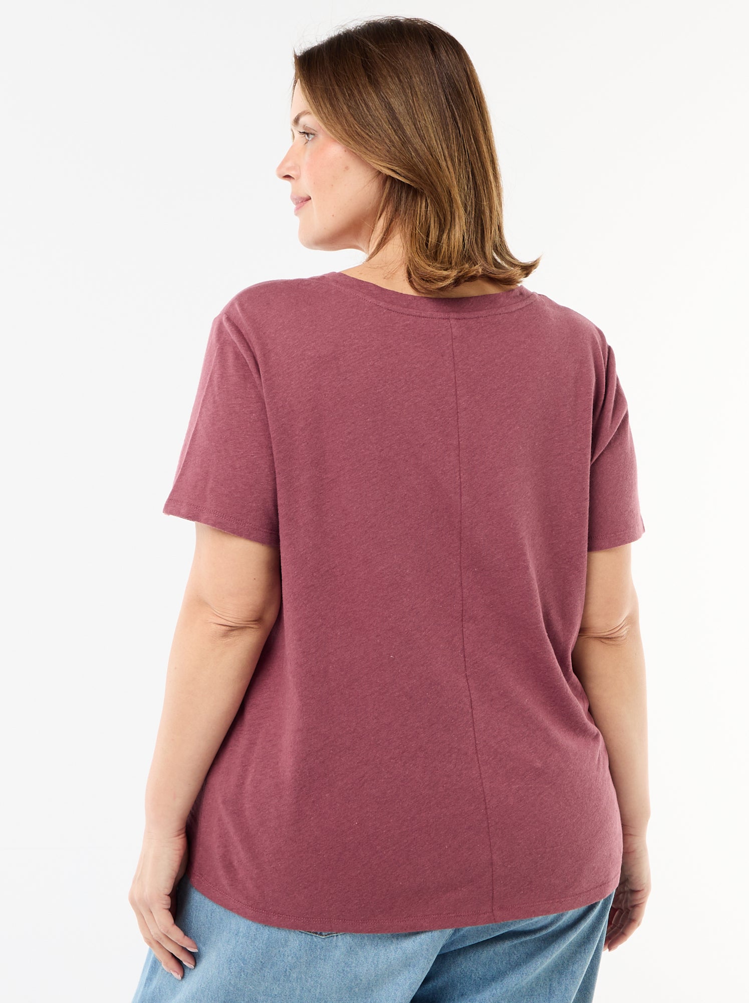 T-shirt basique col V et manches courtes - Rose
