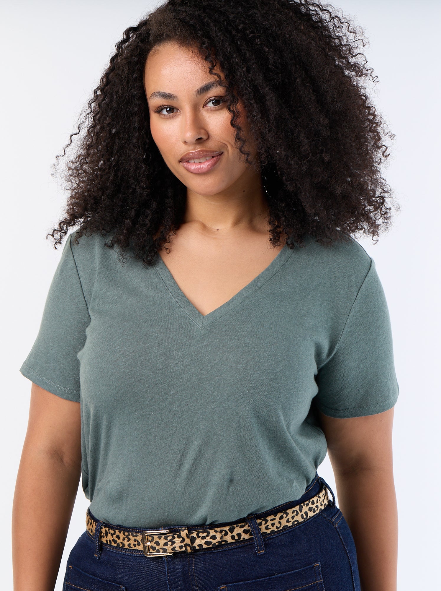 T-shirt basique col V et manches courtes - Vert