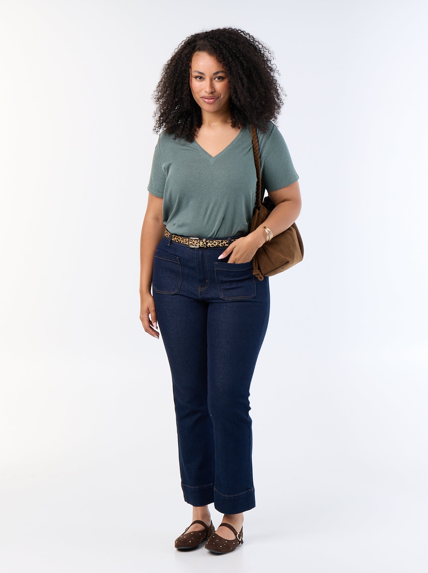 T-shirt basique col V et manches courtes - Vert