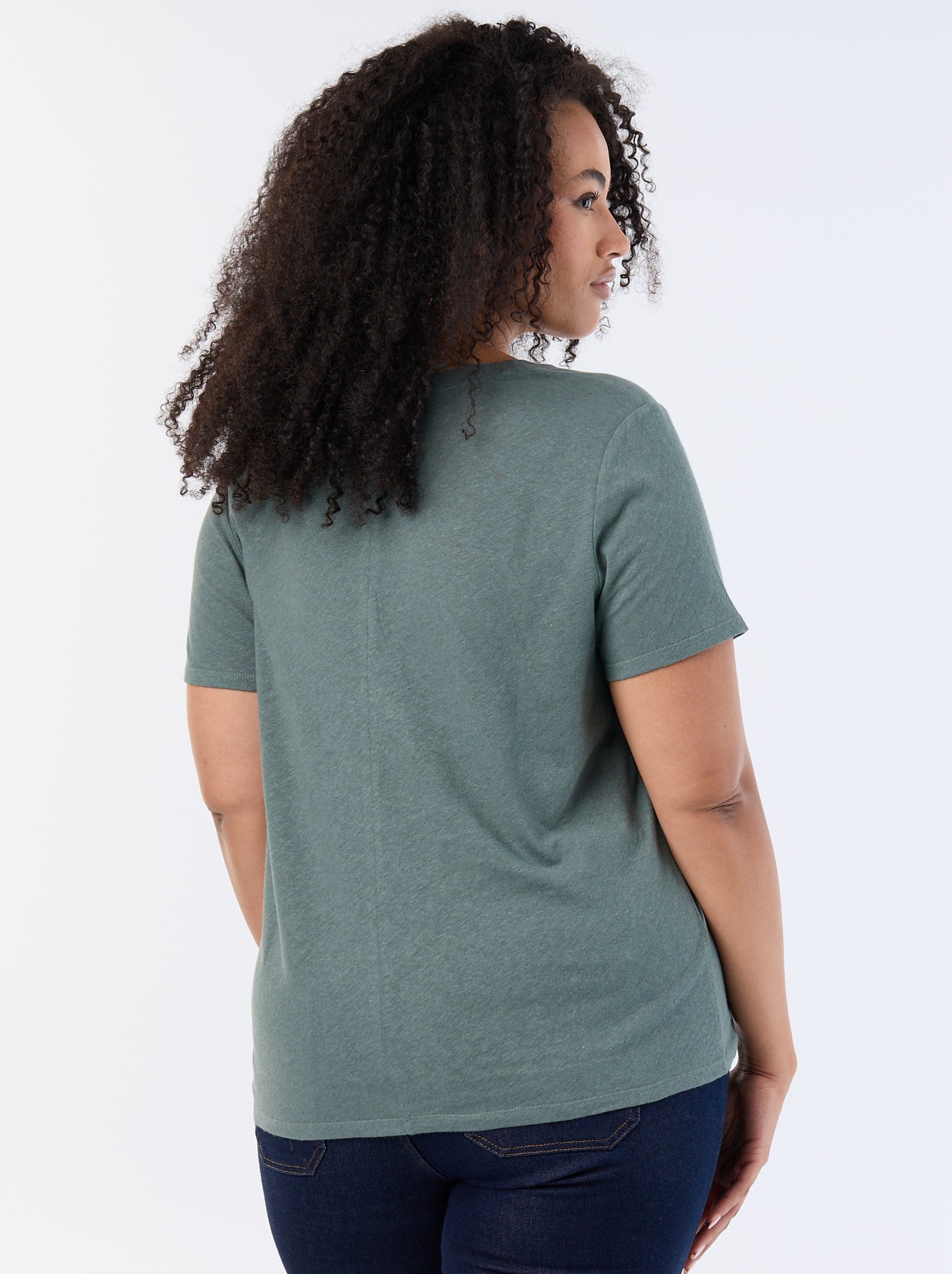 T-shirt basique col V et manches courtes - Vert