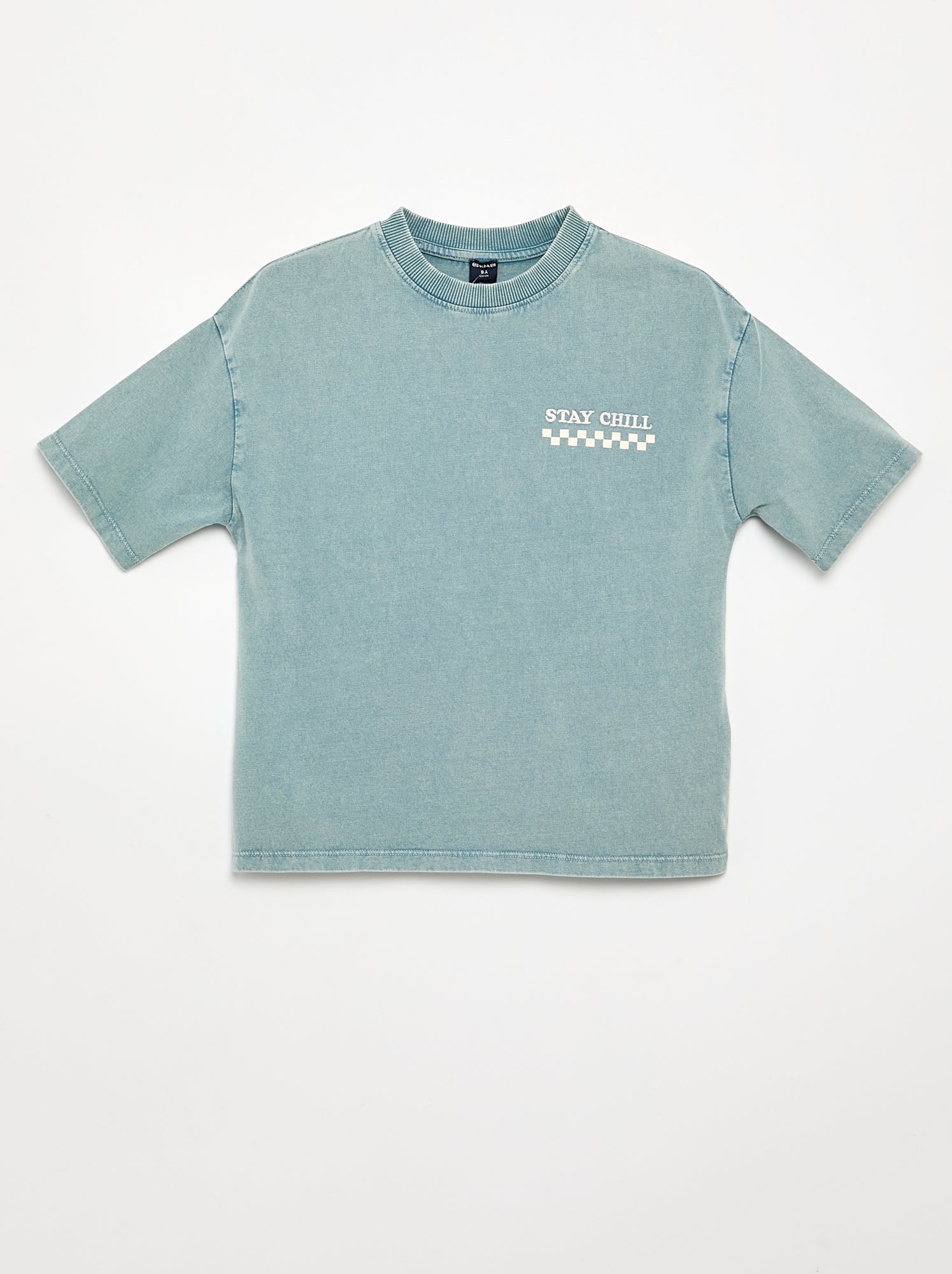 T-shirt brodé et imprimé à manches courtes - Bleu
