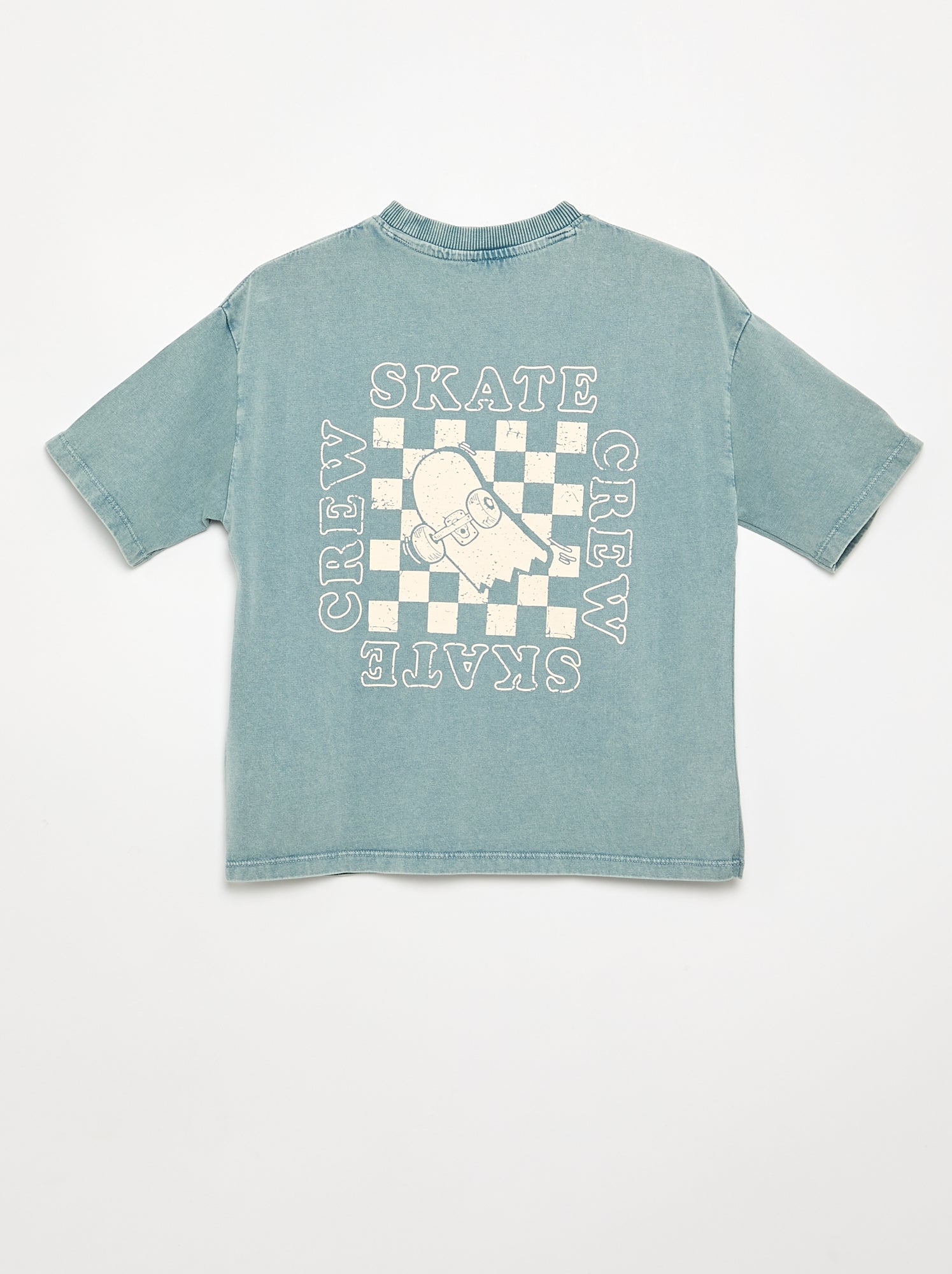 T-shirt brodé et imprimé à manches courtes - Bleu