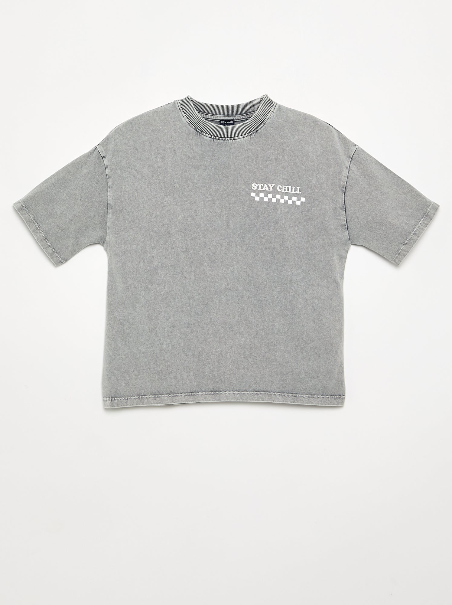 T-shirt brodé et imprimé à manches courtes - Gris