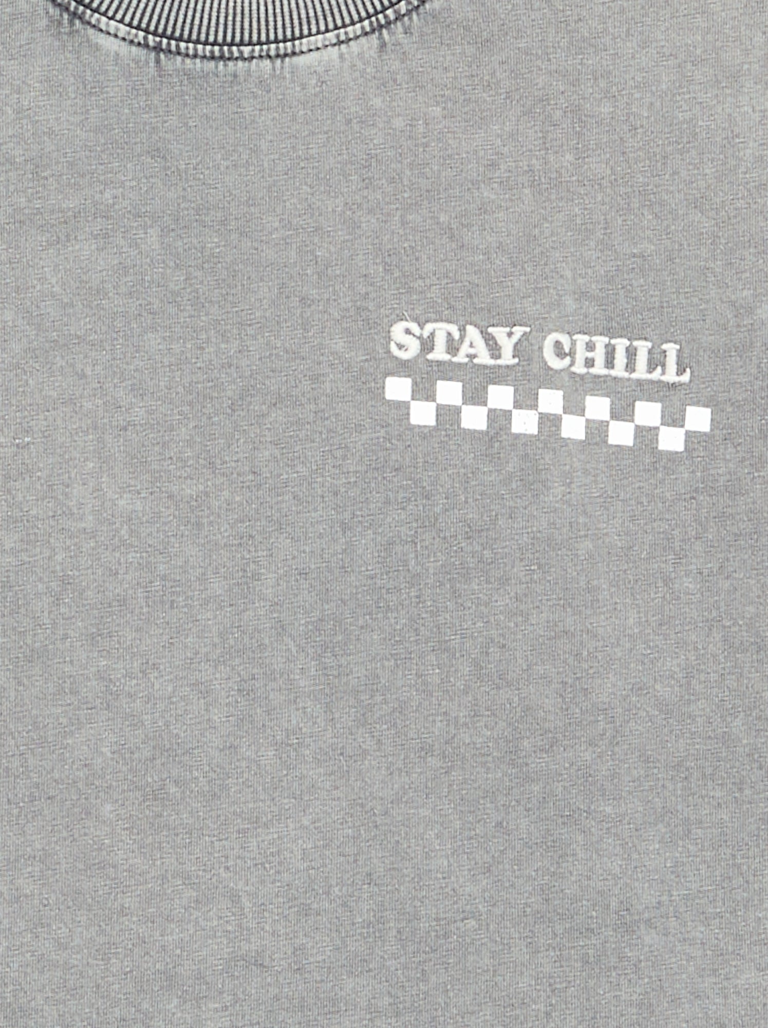T-shirt brodé et imprimé à manches courtes - Gris