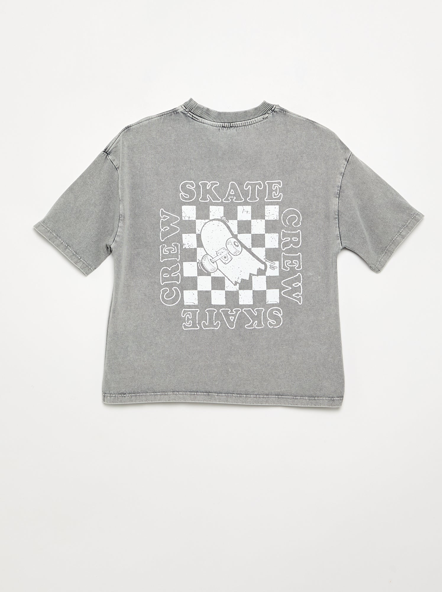T-shirt brodé et imprimé à manches courtes - Gris