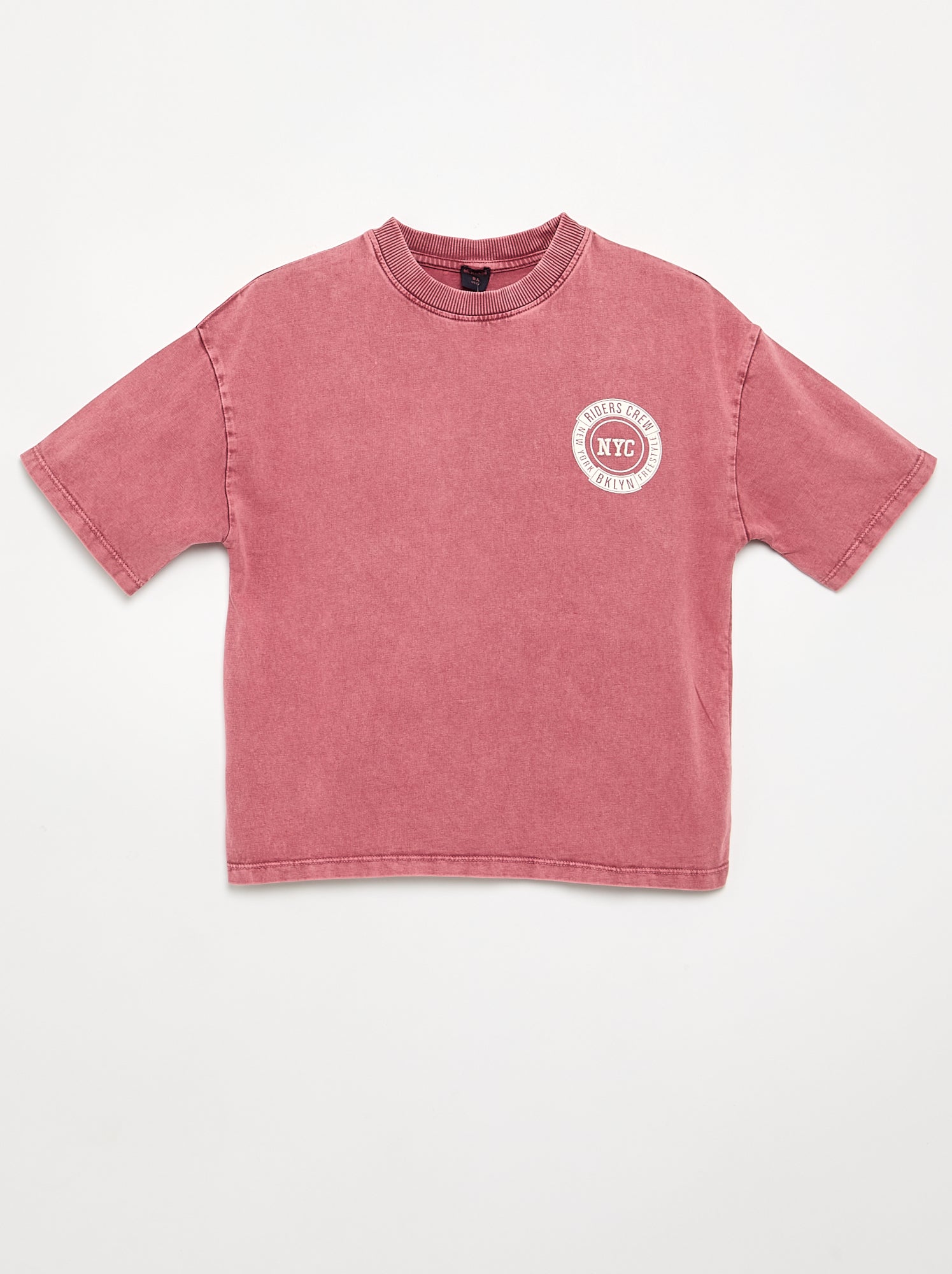 T-shirt brodé et imprimé à manches courtes - Rose