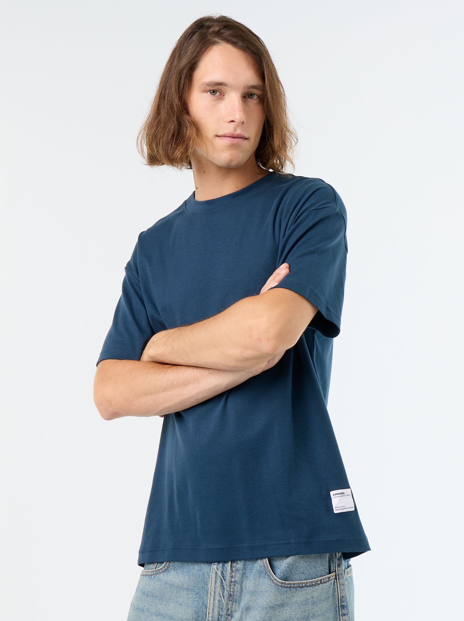 T-shirt col rond en coton - Bleu (BBQ08_44)