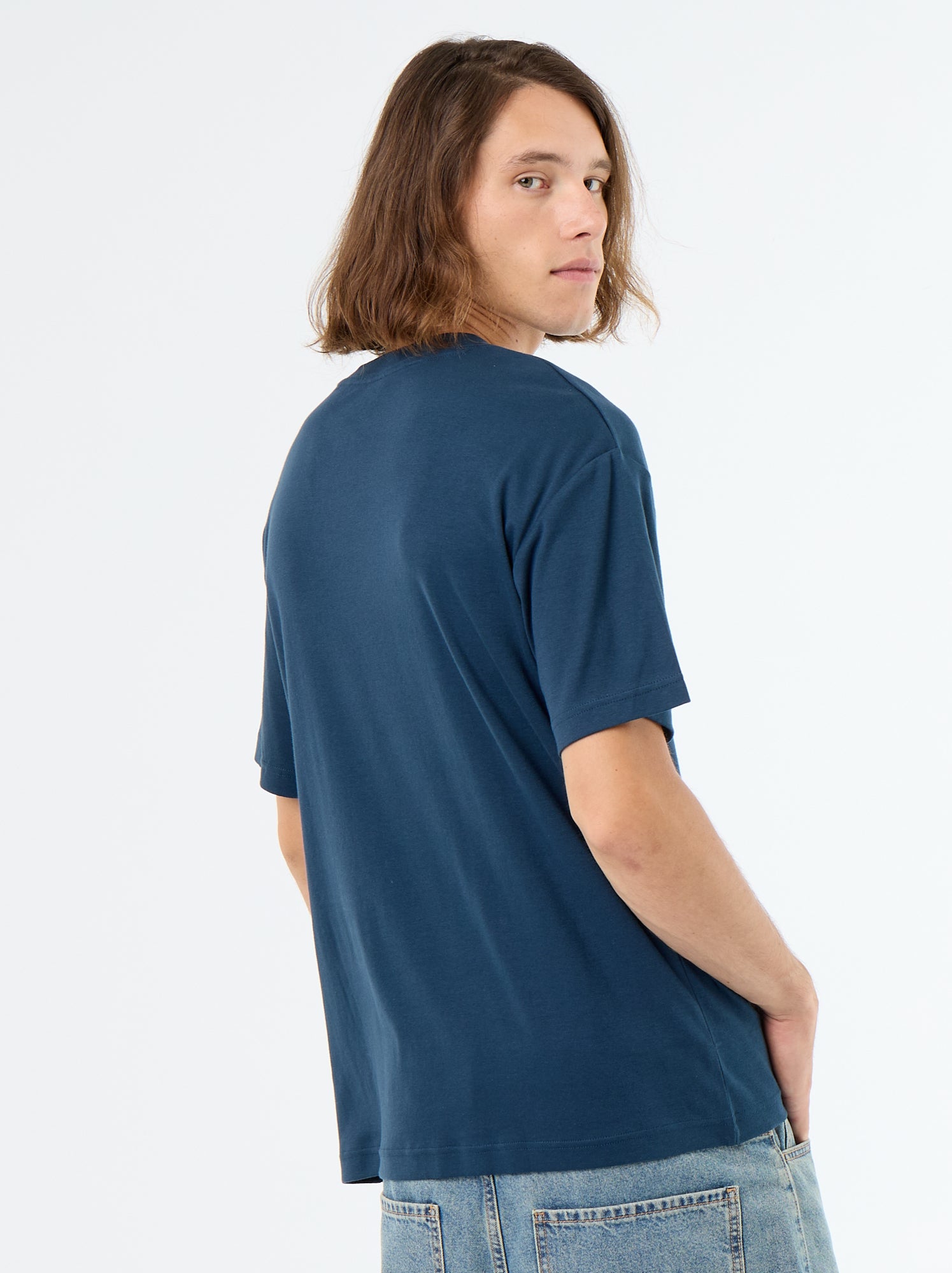 T-shirt col rond en coton - Bleu (BBQ08_44)