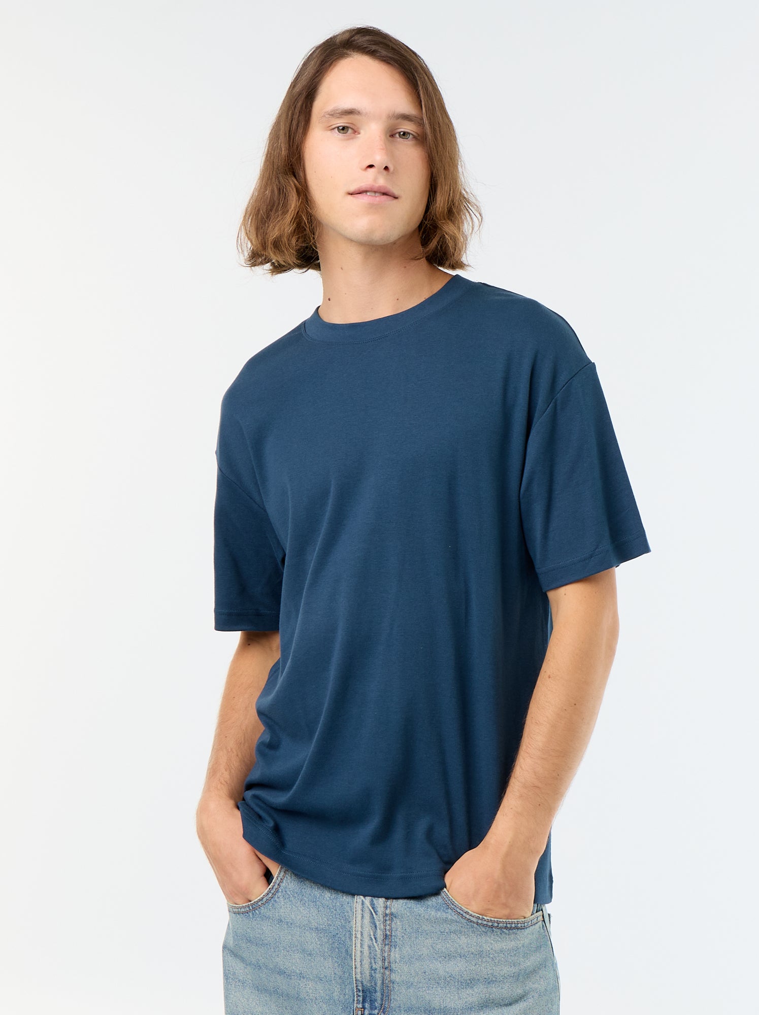 T-shirt col rond en coton - Bleu (BBQ08_44)
