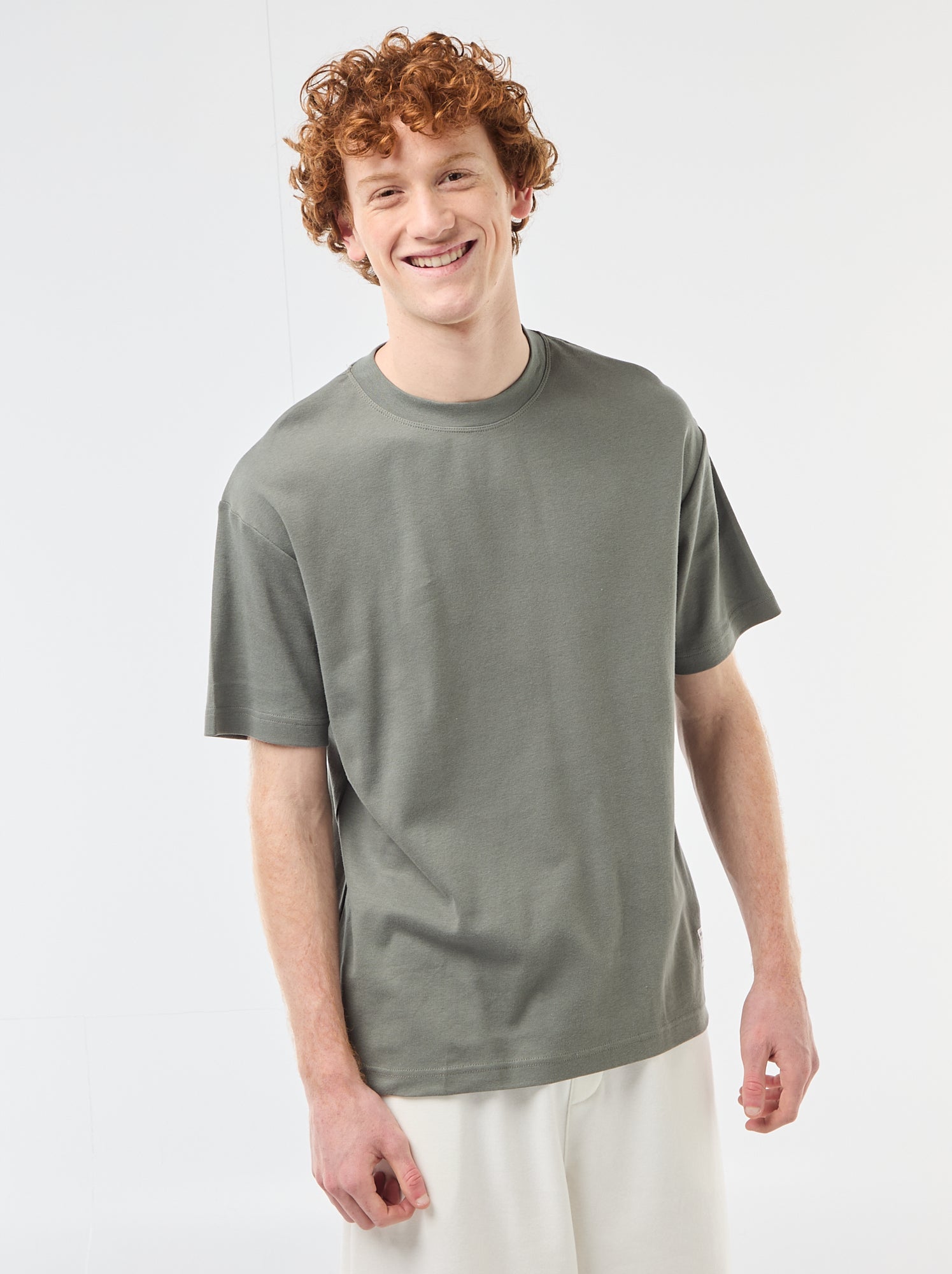 T-shirt col rond en coton - Kaki
