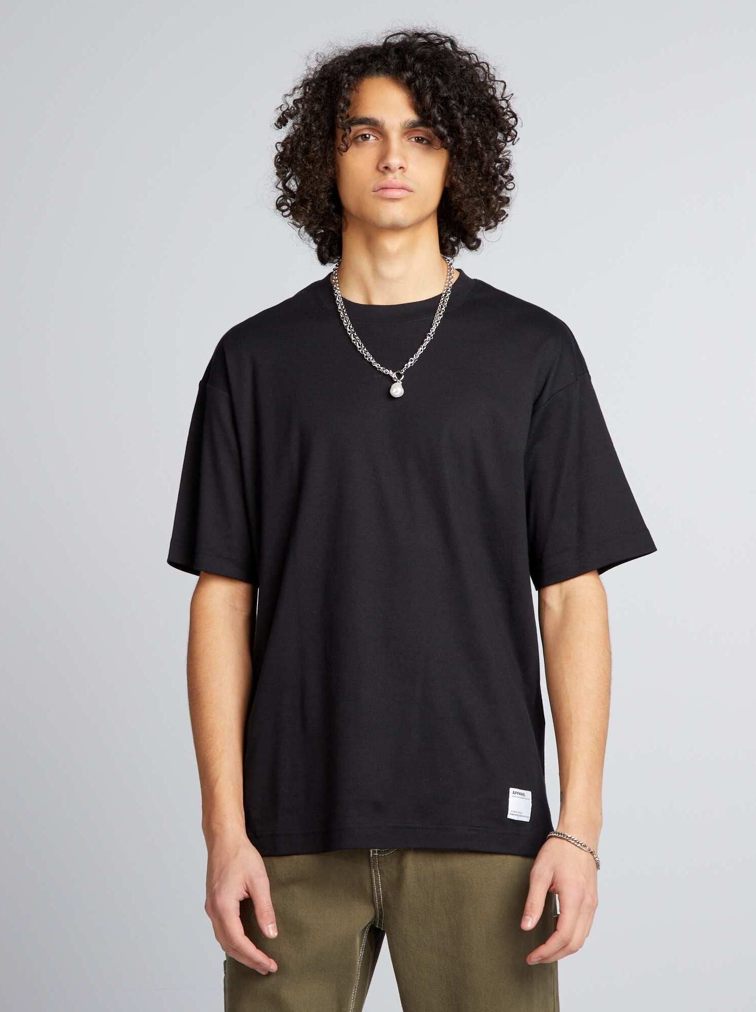 T-shirt col rond en coton - Noir