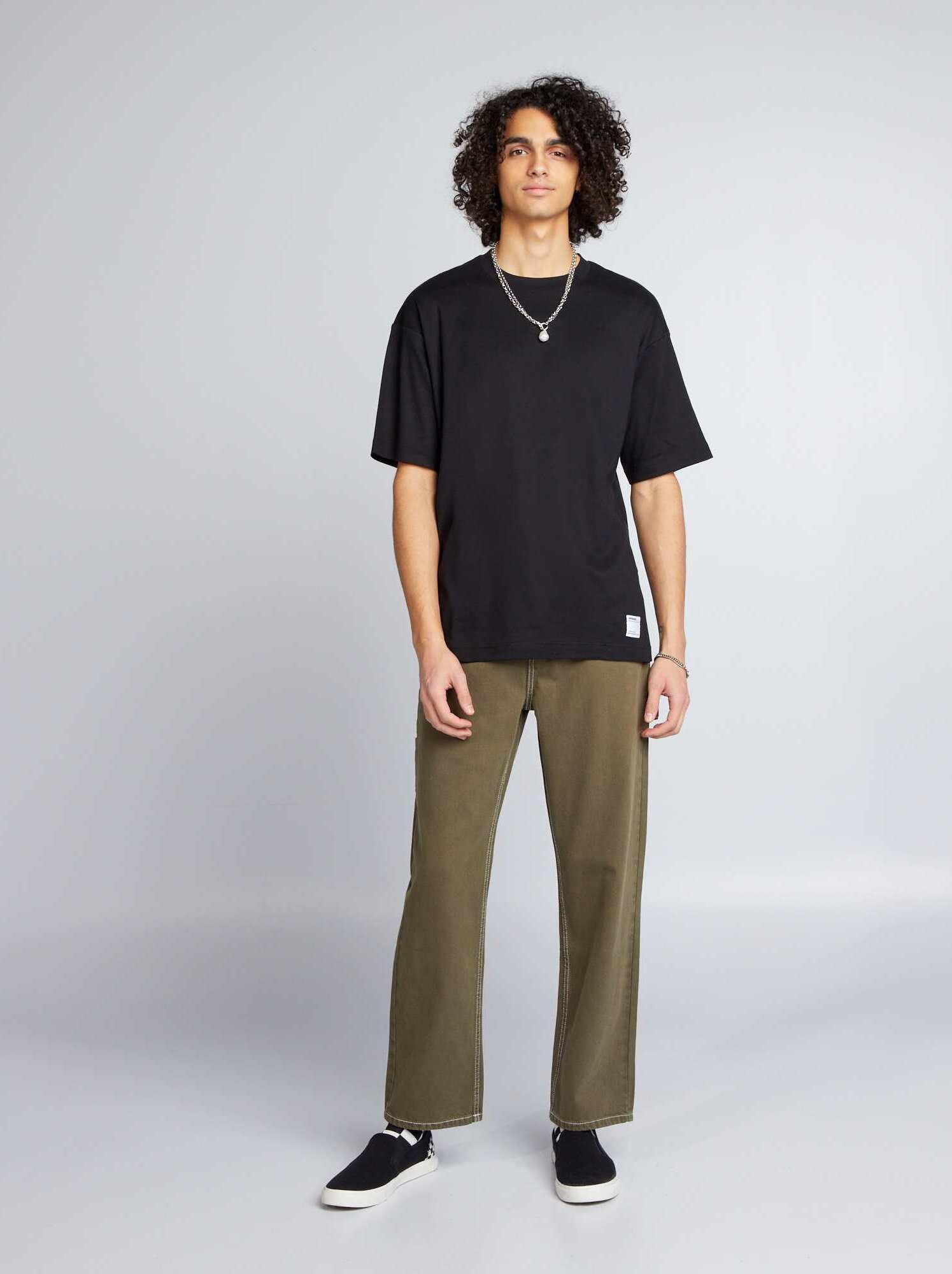 T-shirt col rond en coton - Noir