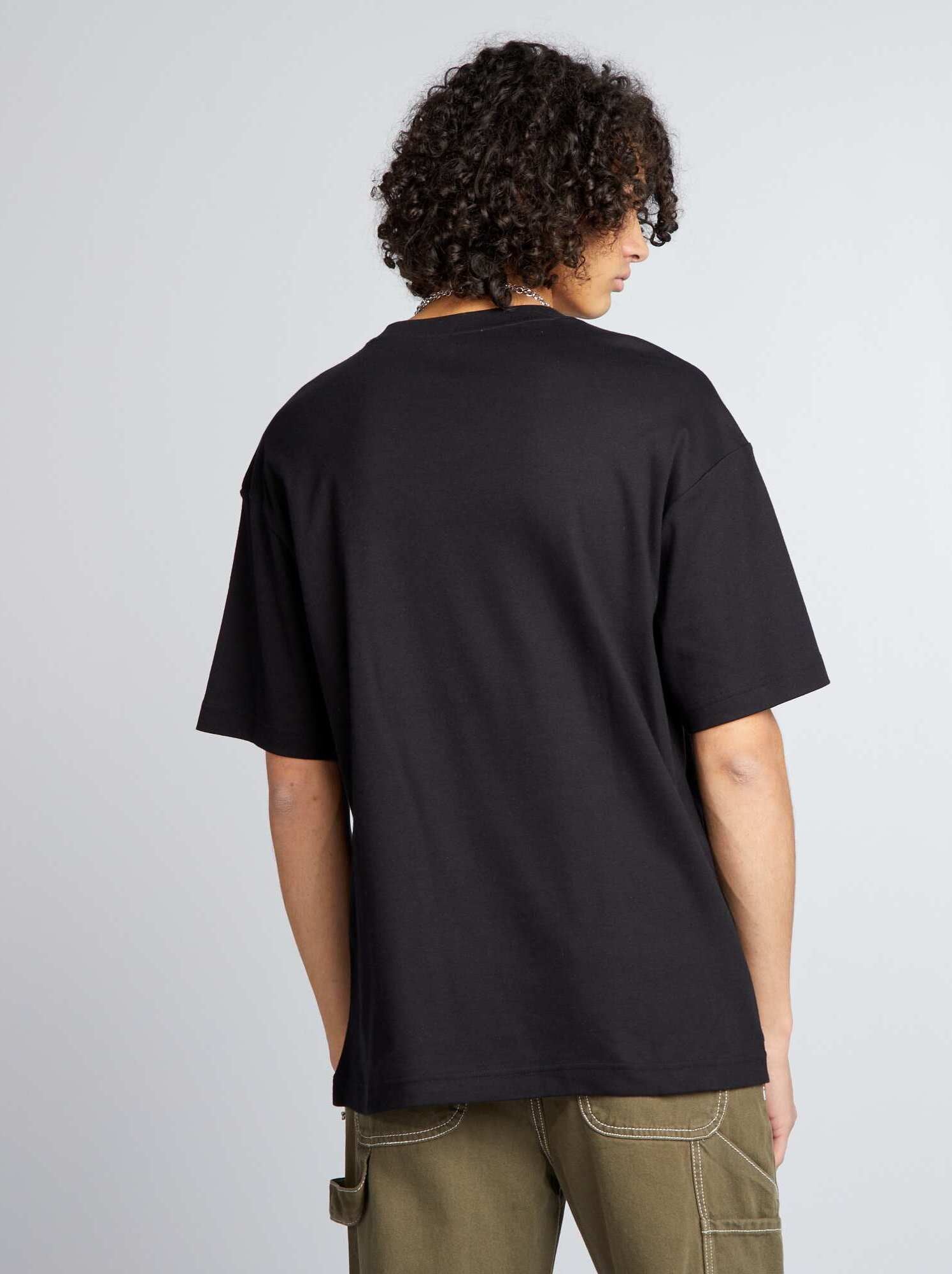 T-shirt col rond en coton - Noir