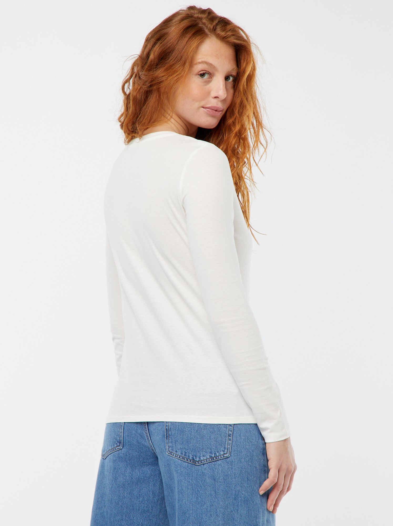 T-shirt col V - Blanc cassé