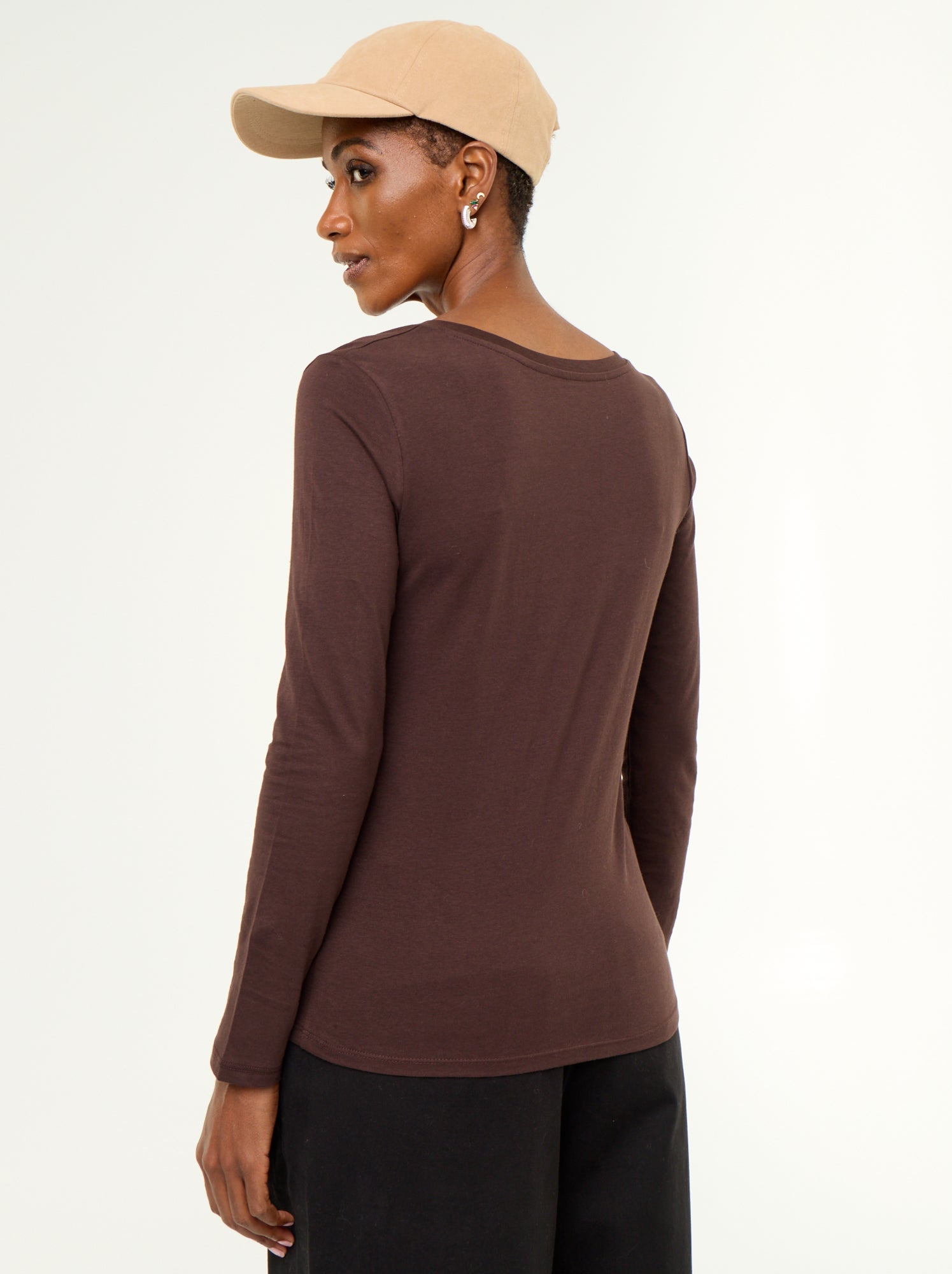 T-shirt col V - Marron