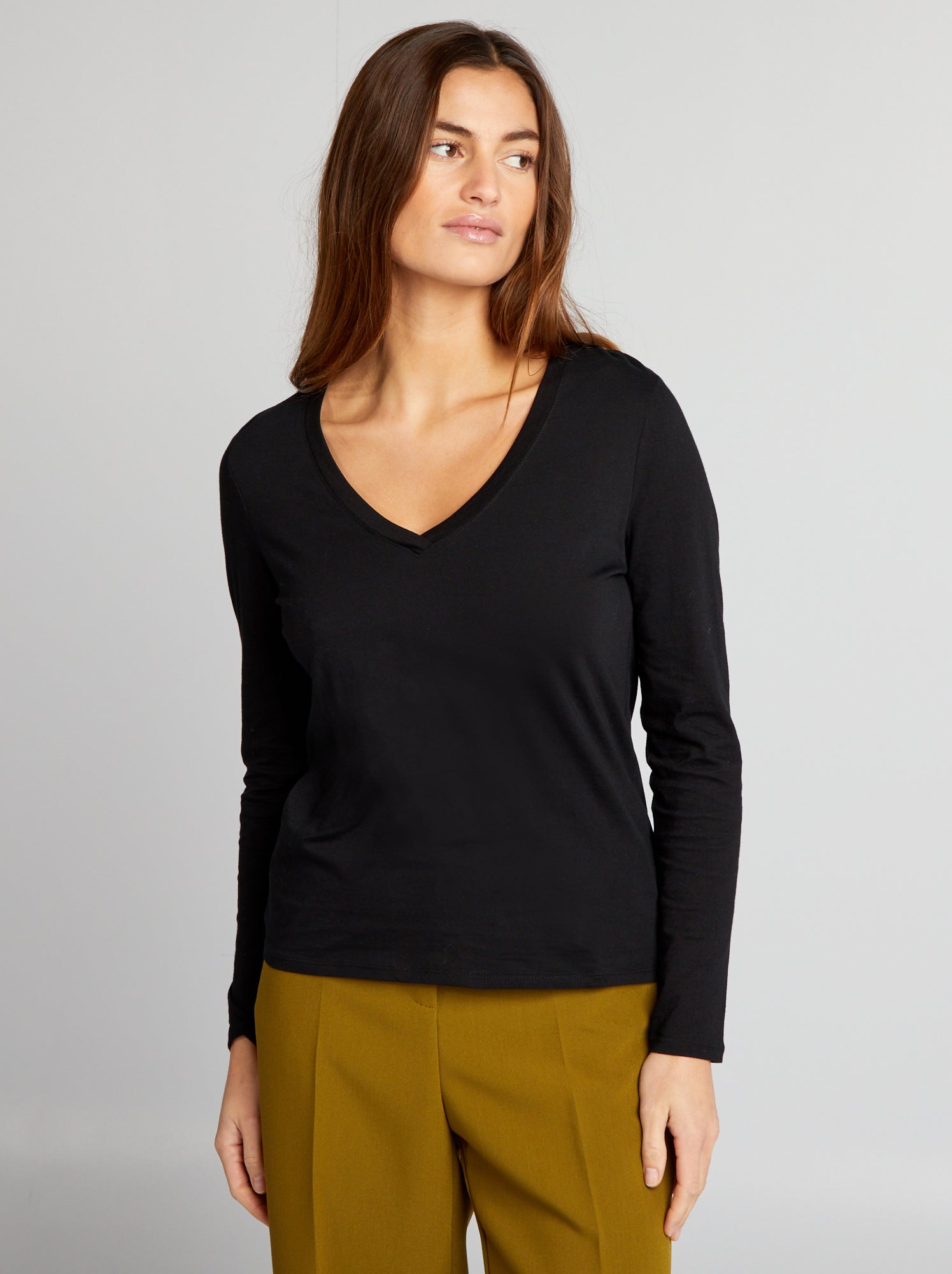 T-shirt col V - Noir