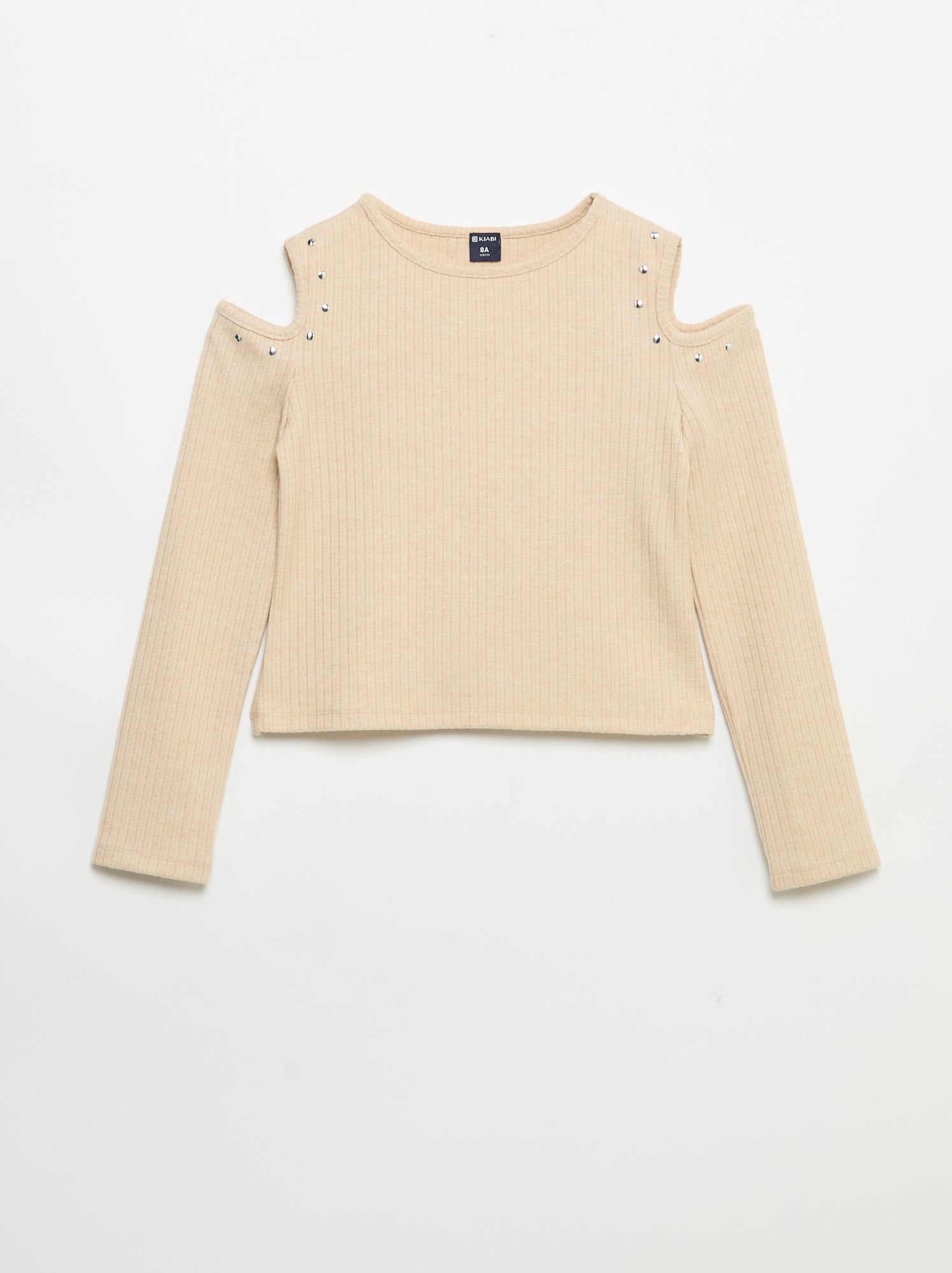 T-shirt côtelé à épaules dénudées - Beige