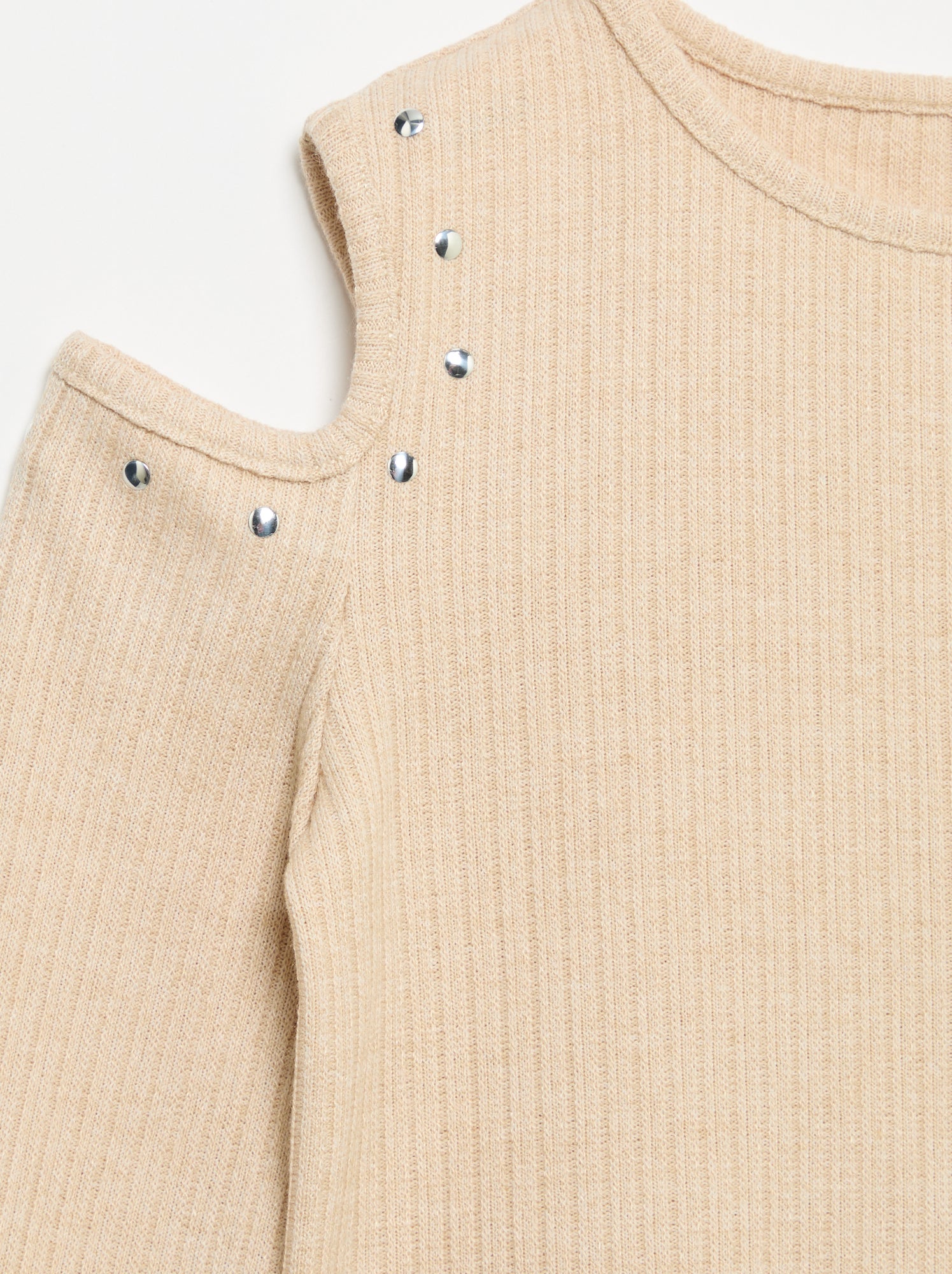T-shirt côtelé à épaules dénudées - Beige