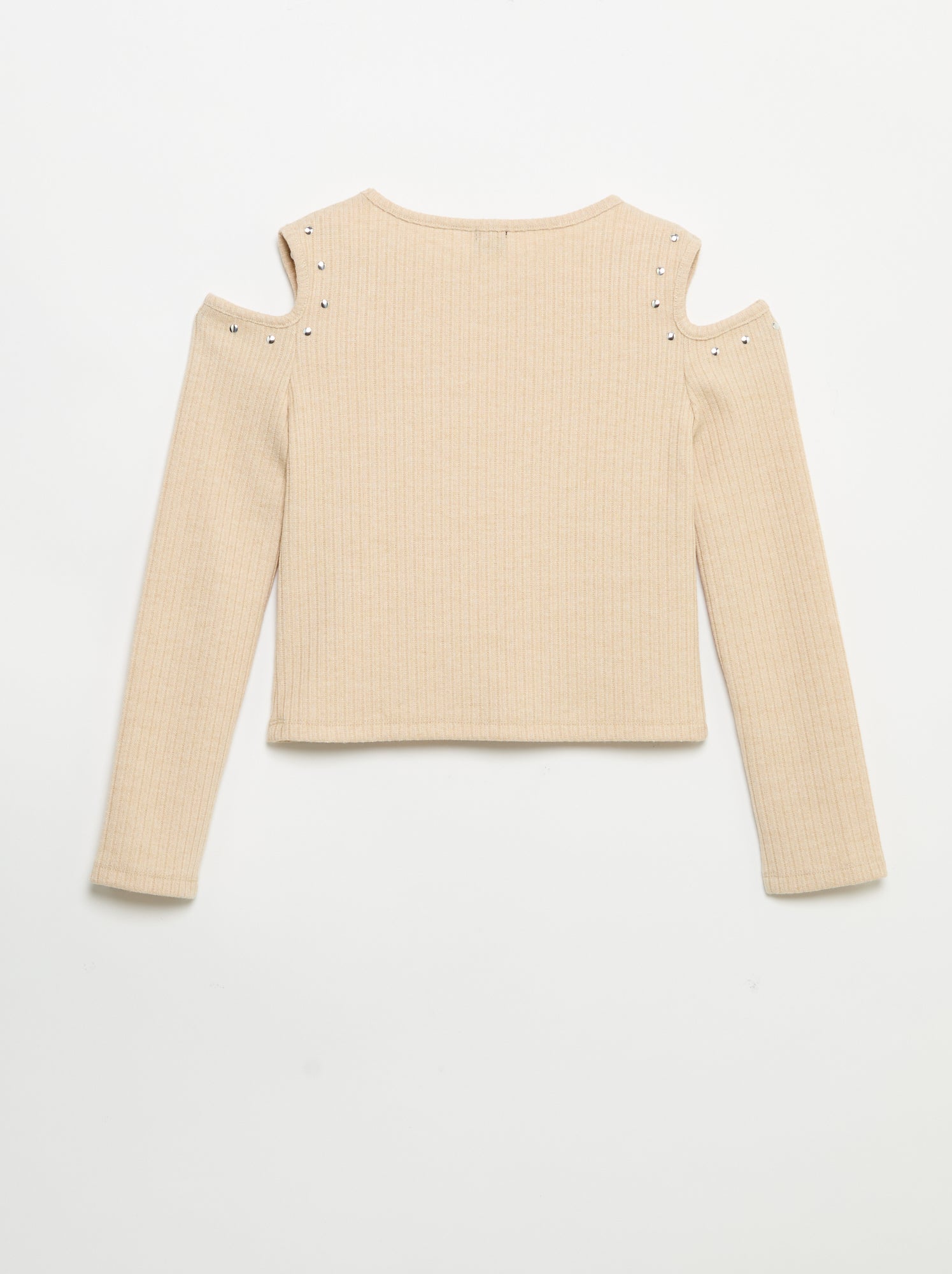 T-shirt côtelé à épaules dénudées - Beige