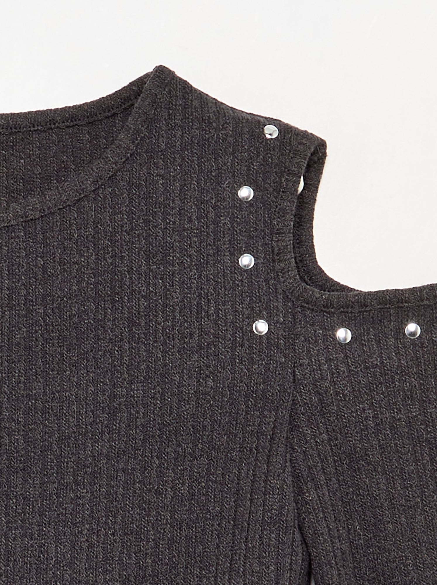 T-shirt côtelé à épaules dénudées - Noir